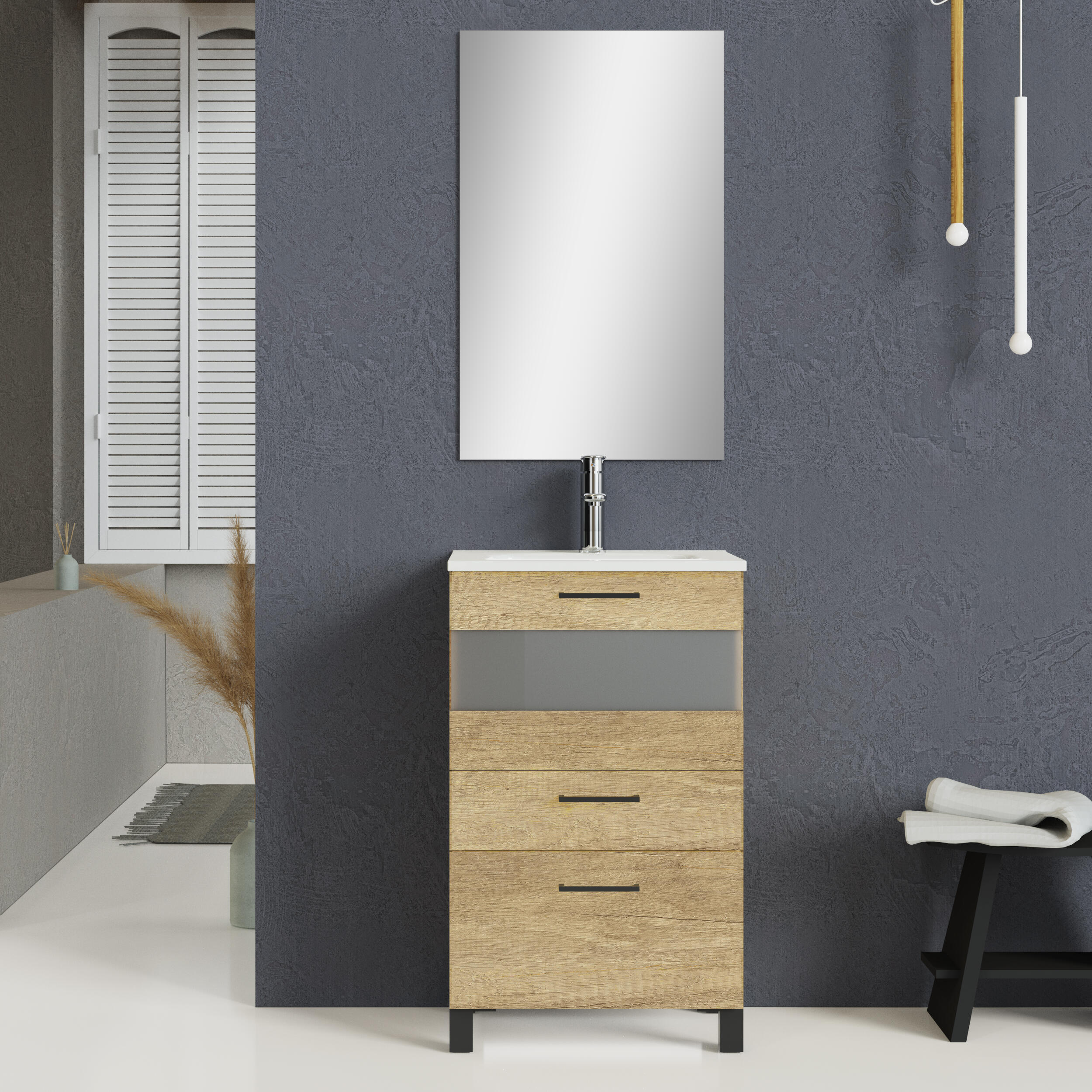 Mueble de baño con lavabo rex roble 50x43 cm