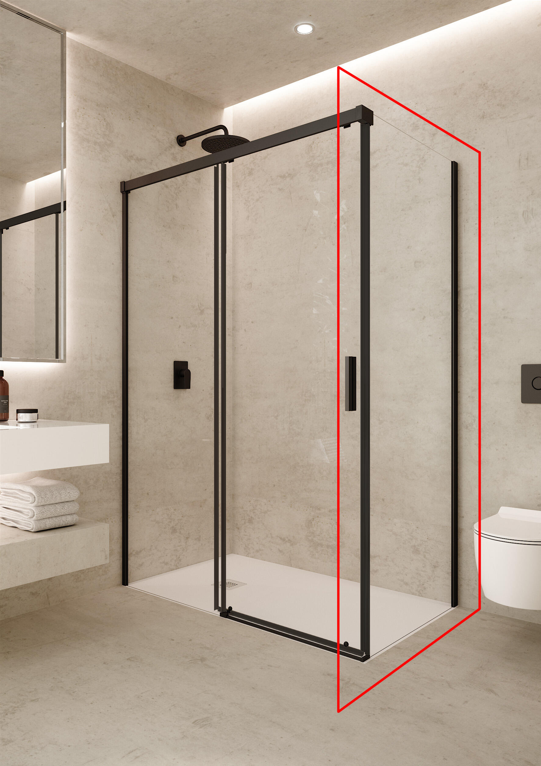 Mampara de ducha frontal urban perfil aluminio negro (68-69)x200 cm cristal transparente corredera marca vanguard