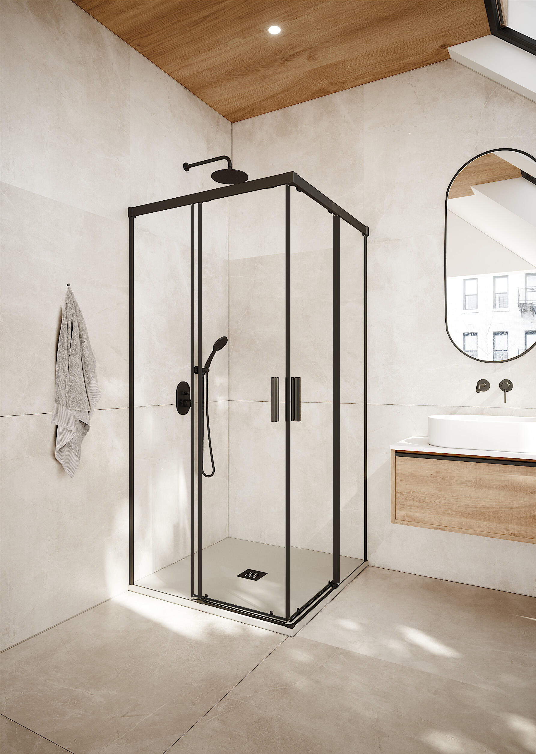 Mampara de ducha corredera transparente urban perfil negro (68-69)x(138-139)x200 cm 6 mm