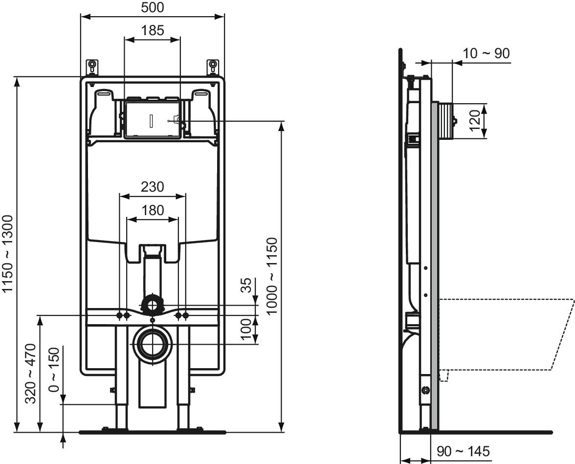 Bastidor para anclaje WC suspendido IDEAL STANDARD Prosys 115x50x21 cm cromo - 2