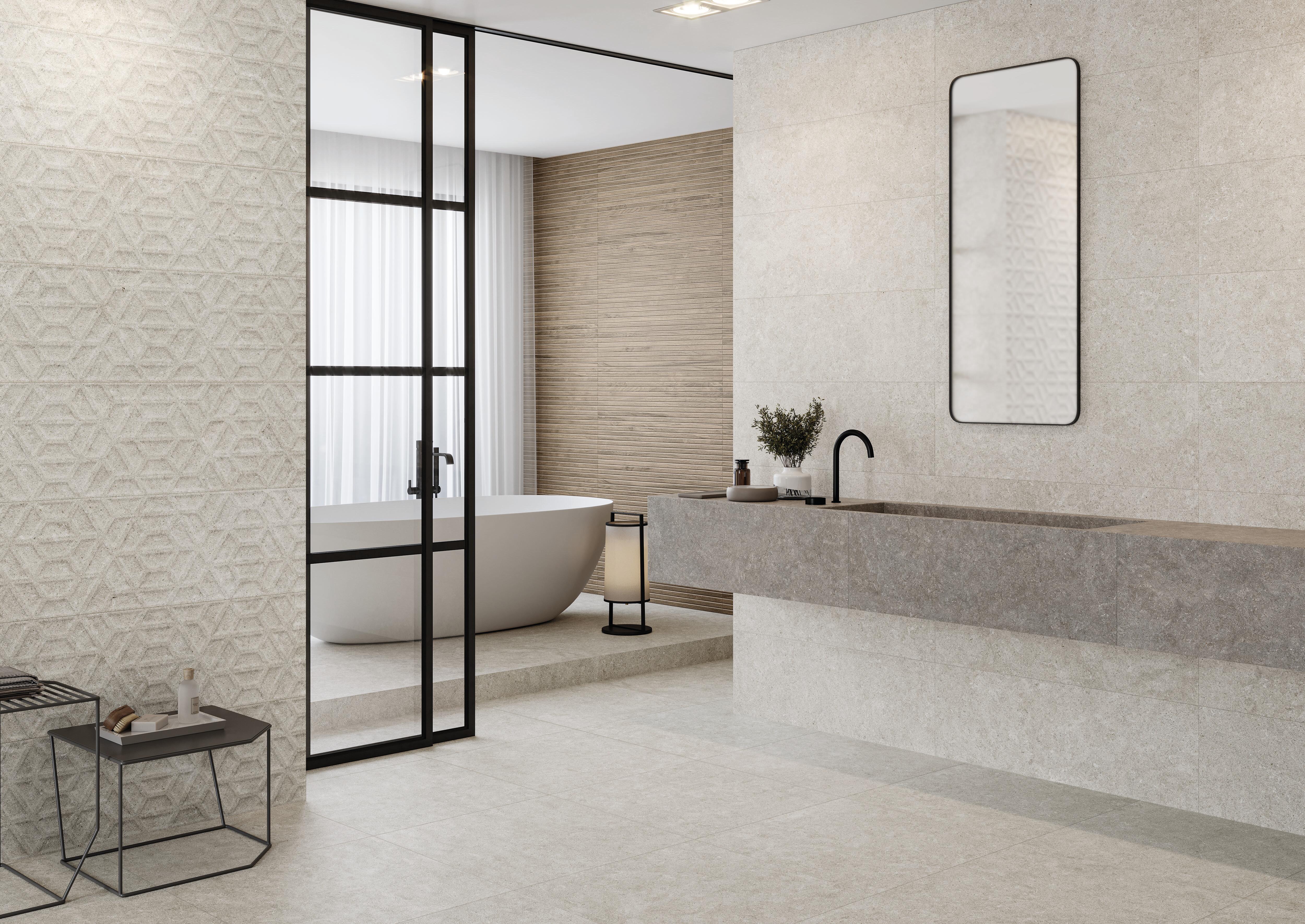 Azulejo cerámico dover new efecto piedra blanco 90x30 cm