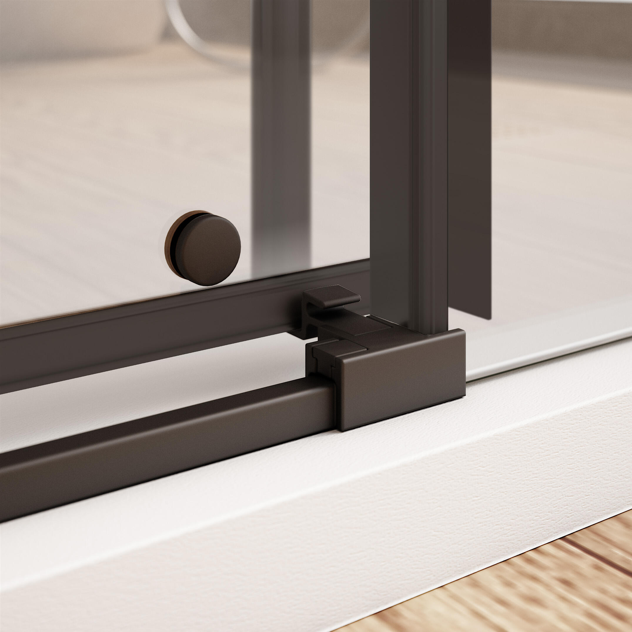 Mampara de ducha corredera 1 hoja fija + 1 puerta corredera Urban. Perfil aluminio negro. Ancho adaptable (159-161)x200 cm Cristal templado de seguridad transparente 6mm. Cierre de sobreponer. Sin guía inferior Vanguard - 4