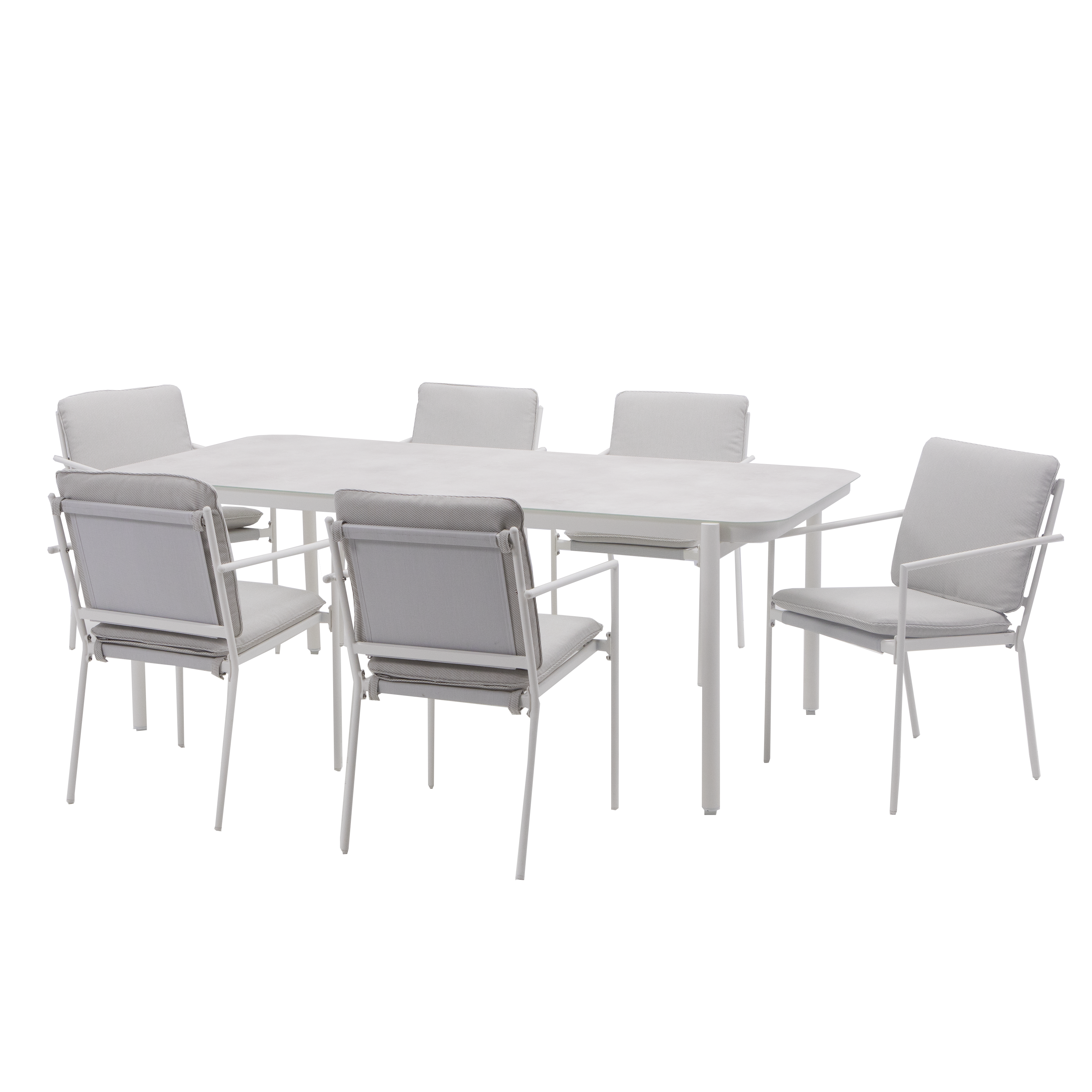 Set tavolo e sedie Sigma NATERIAL in acciaio bianco per 6 persone