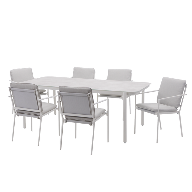 Set tavolo e sedie Sigma NATERIAL in acciaio bianco per 6 persone