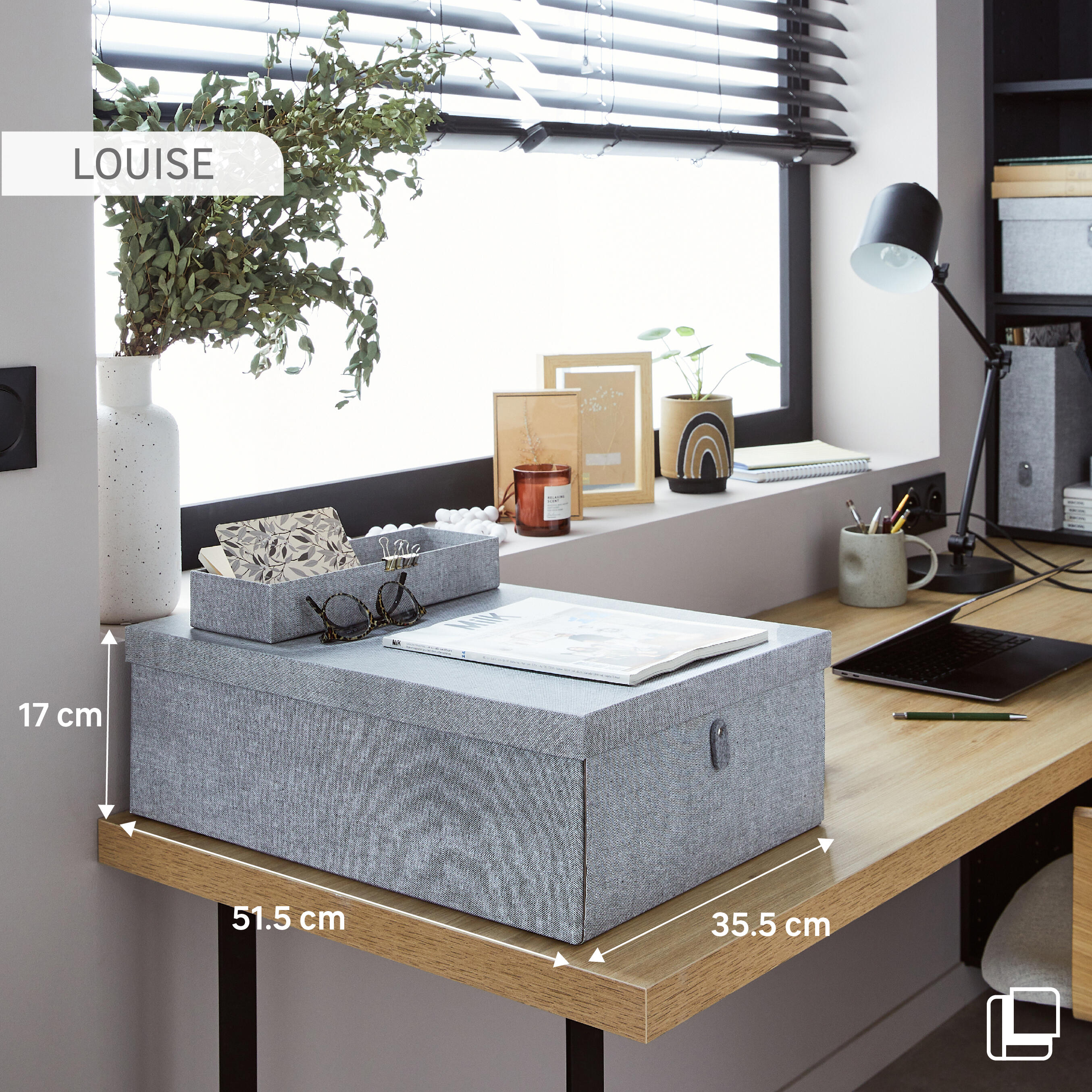 Contenitore L 35.5 x H 17 x P 51.5 cm grigio - 4