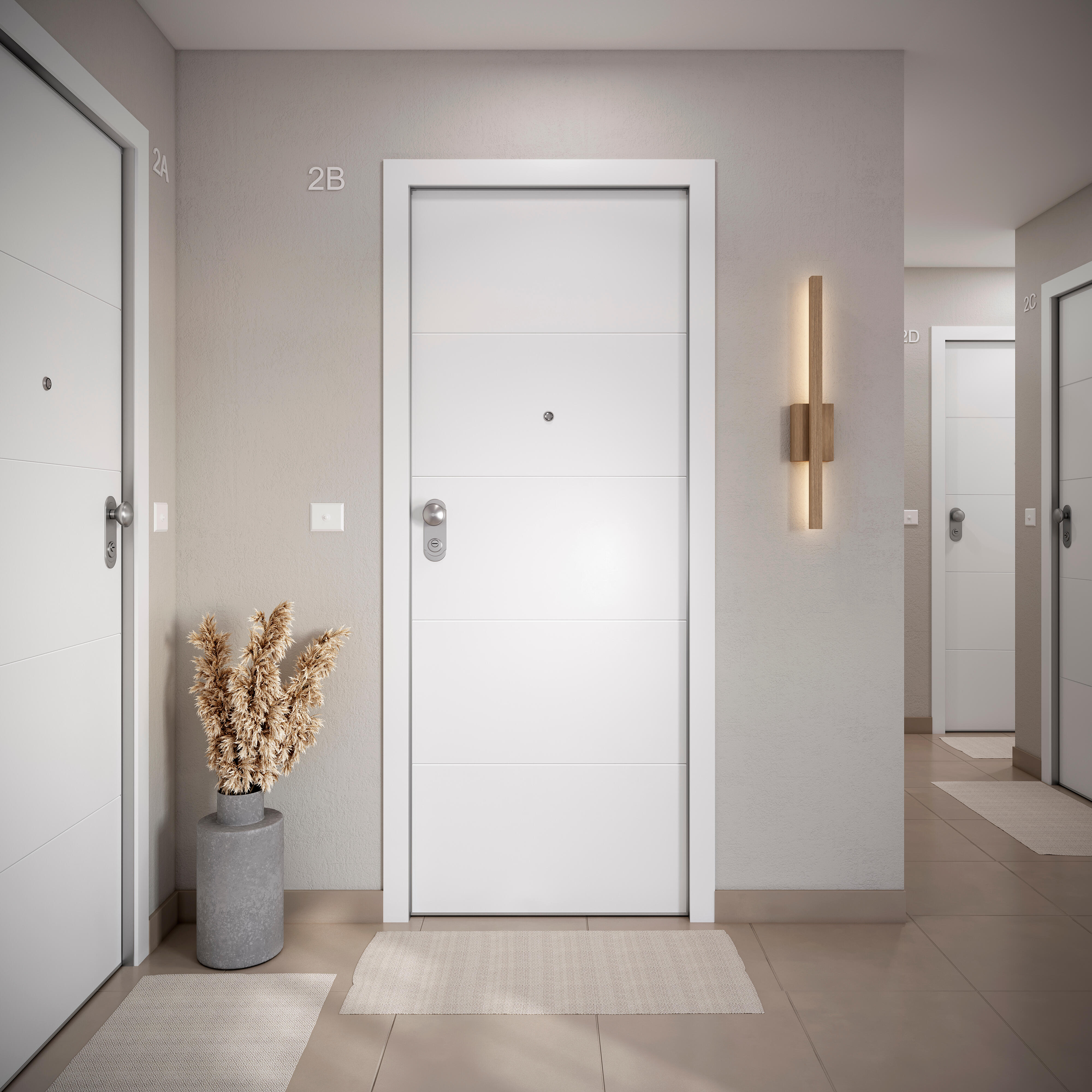 Puerta de entrada acorazada serie Omega fresada blanco / interior liso blanco apertura izquierda 204x84cm - 12