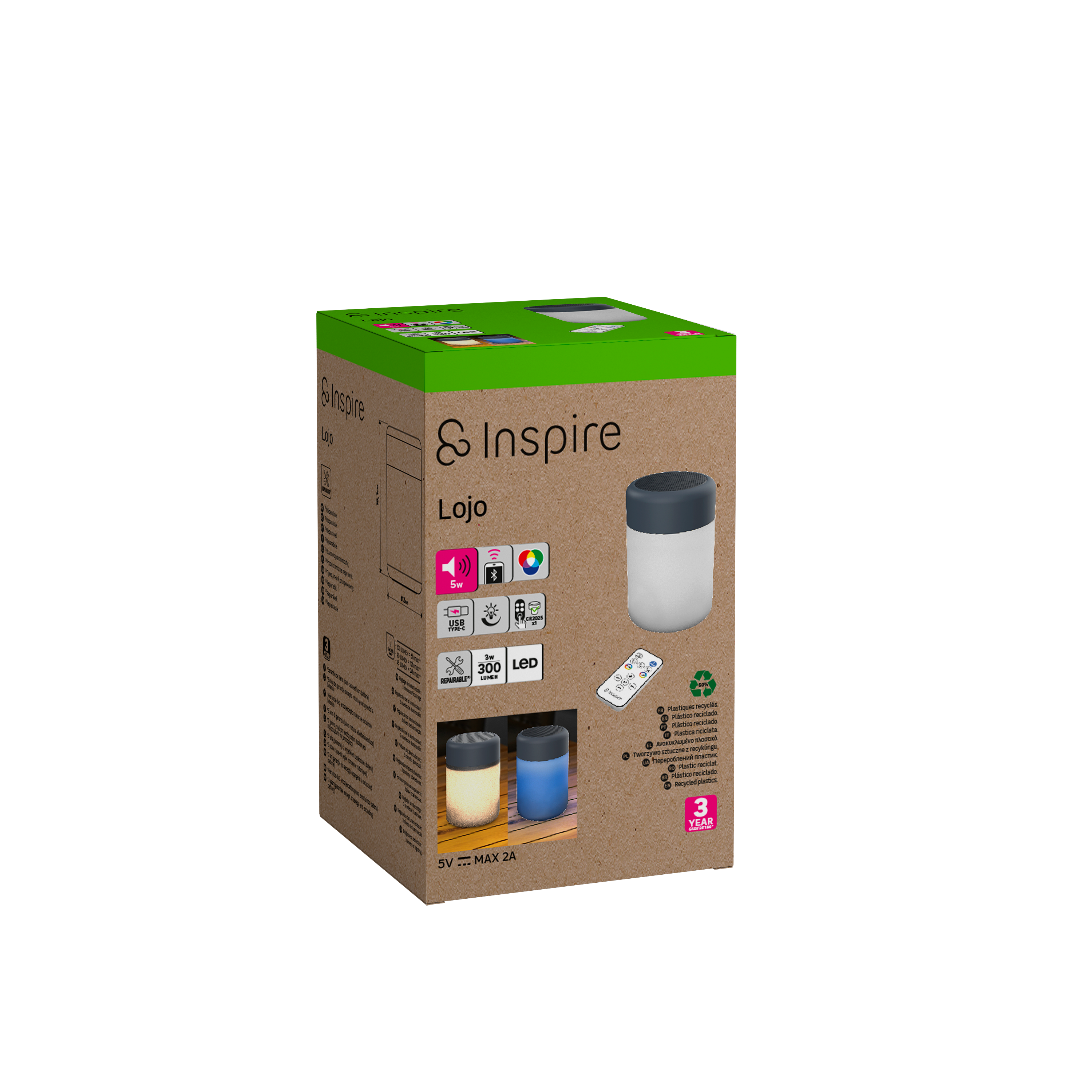 Luz LED Lojo Curly INSPIRE 300 lm blanco con altavoz IP54 - 5