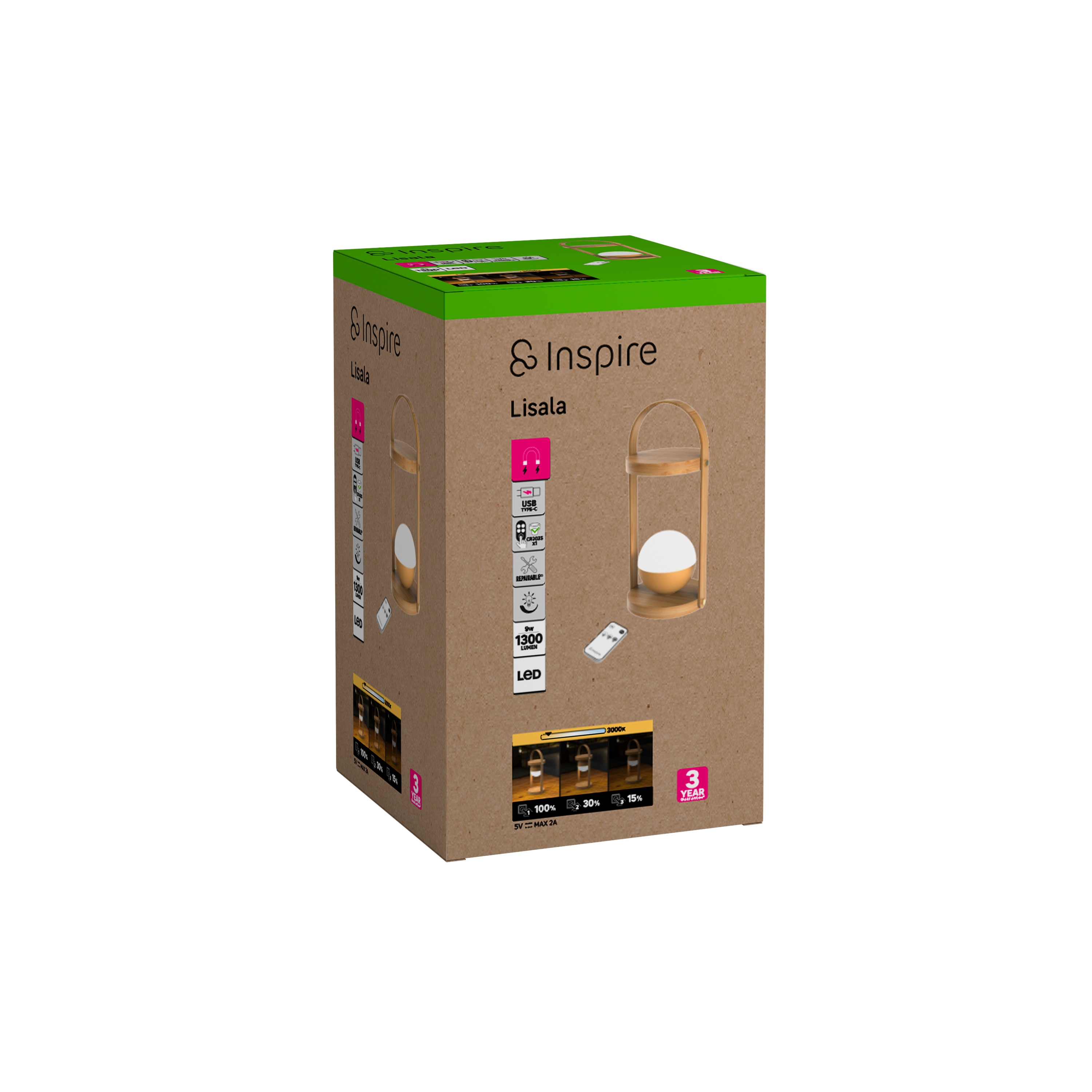 Lampe de table Led rechargeable 1300 Lm intensité variable bambou Lisala INSPIRE - 14