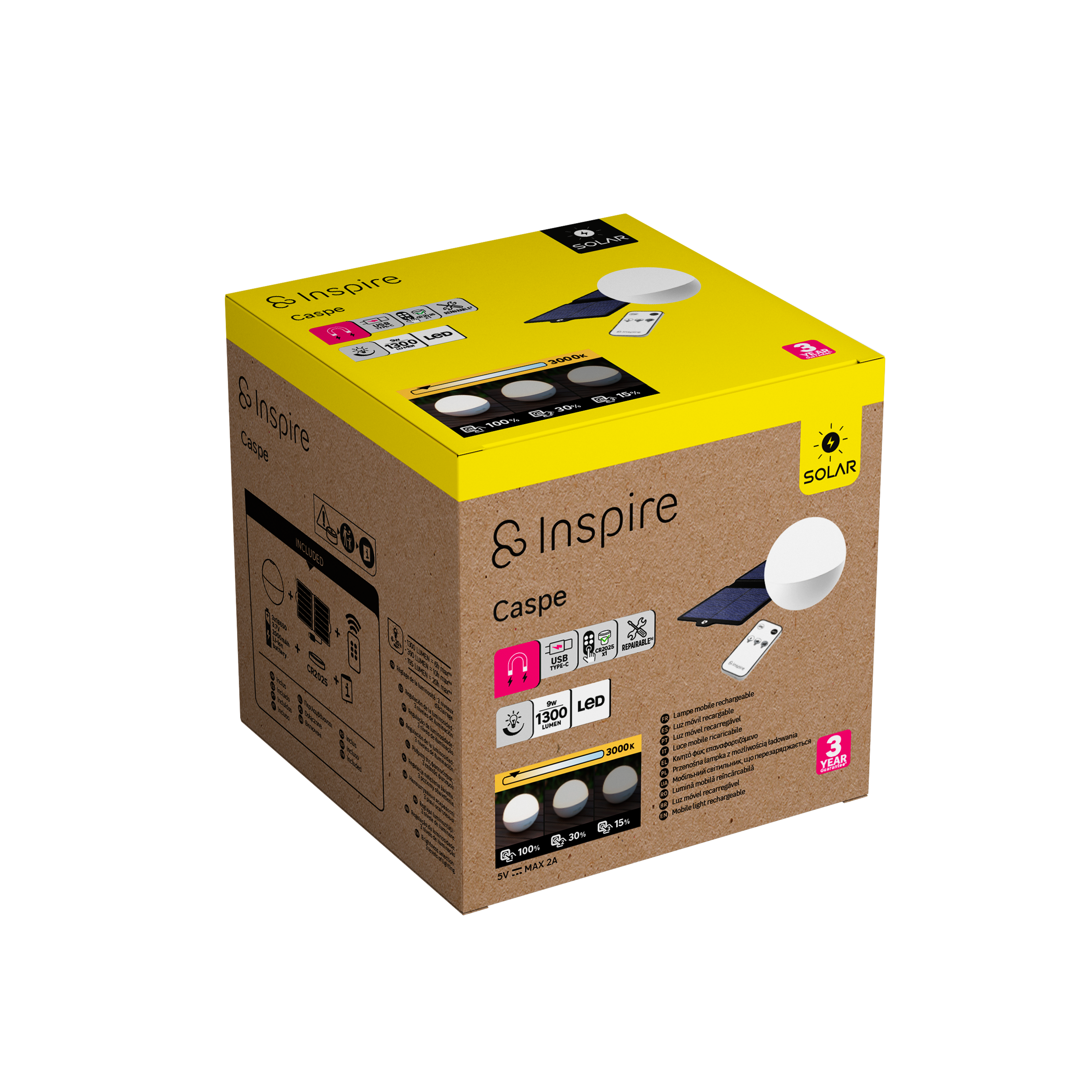 Lámpara de mesa solar sin cables de plástico exterior blanca luz LED intensidad regulable INSPIRE Caspe IP54 y 3hrs autonomía - 7