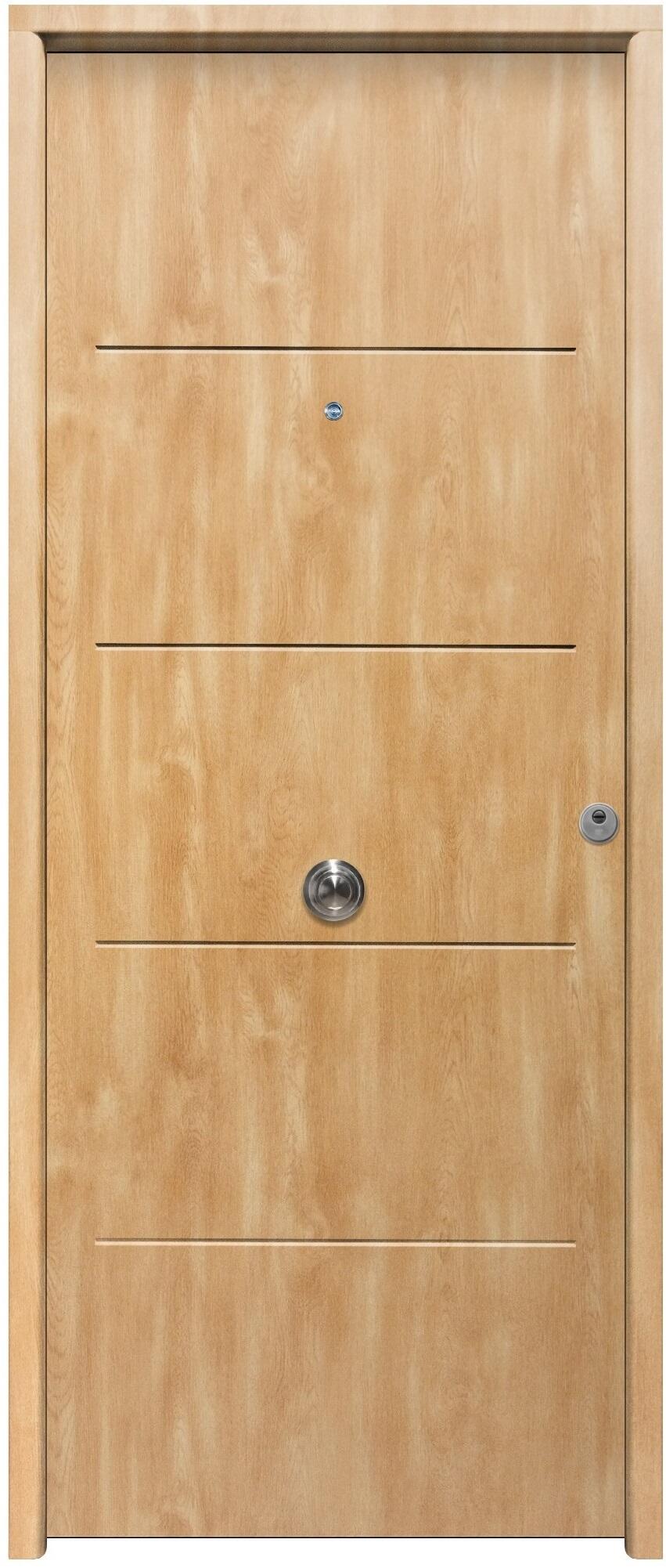 Puerta de entrada metálica serie Saga fresada roble /interior fresada roble apertura izquierda 210x90cm - 2
