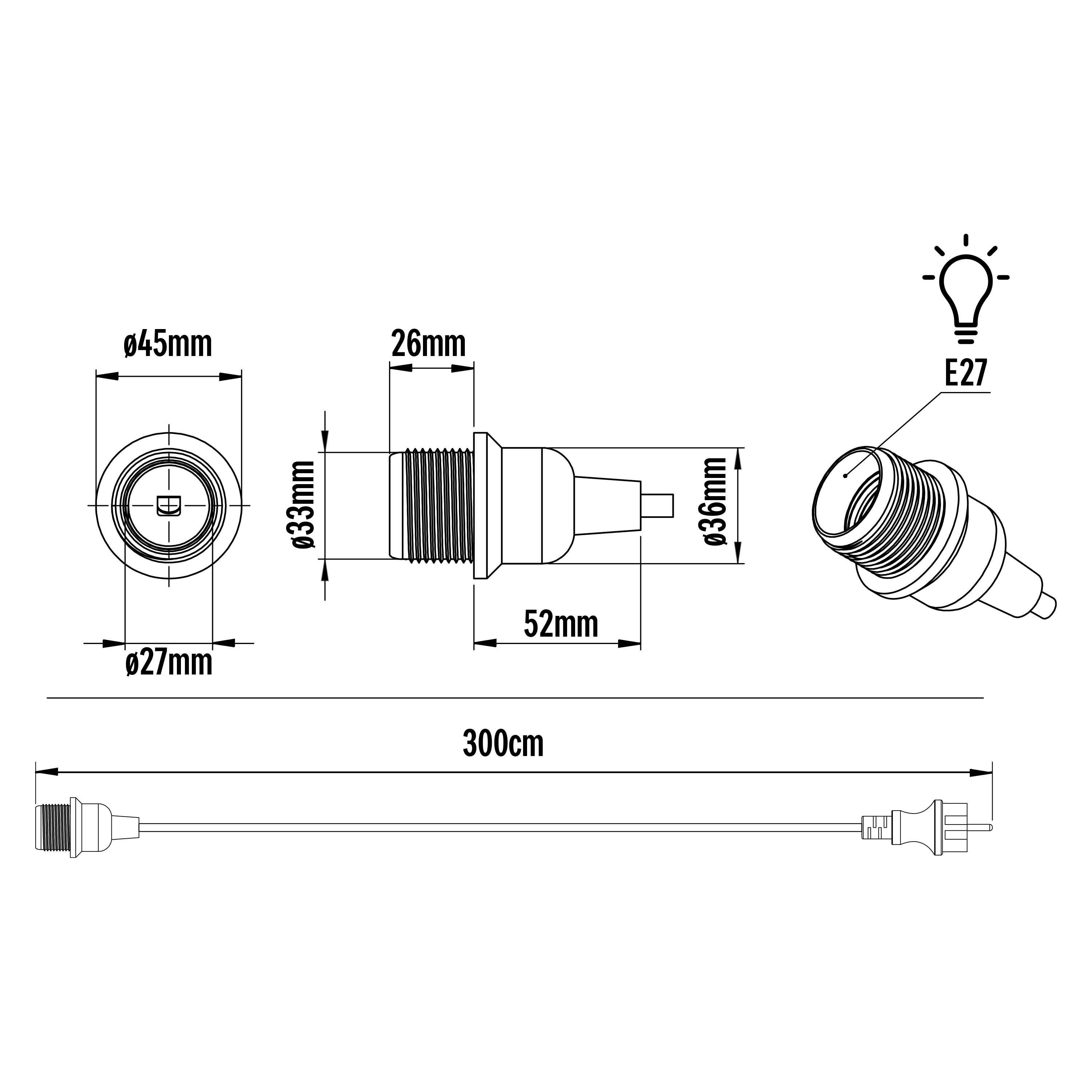 Suspensão Lugo E27 1 luz 3M IP44 preto Inspire - 7