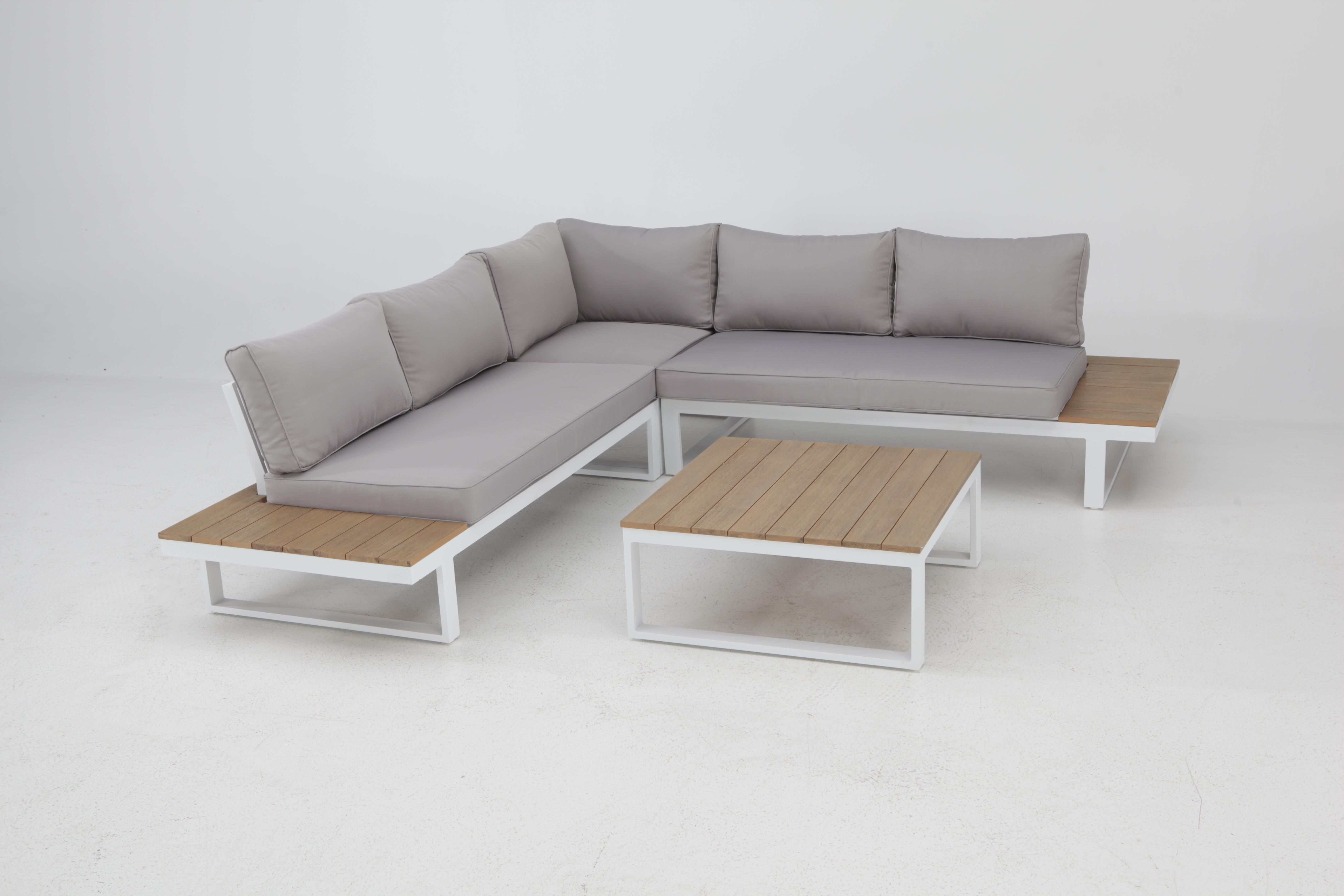 Salotto da giardino angolare per 5 persone bianco Capri con cuscini in poliestere bianco - 6