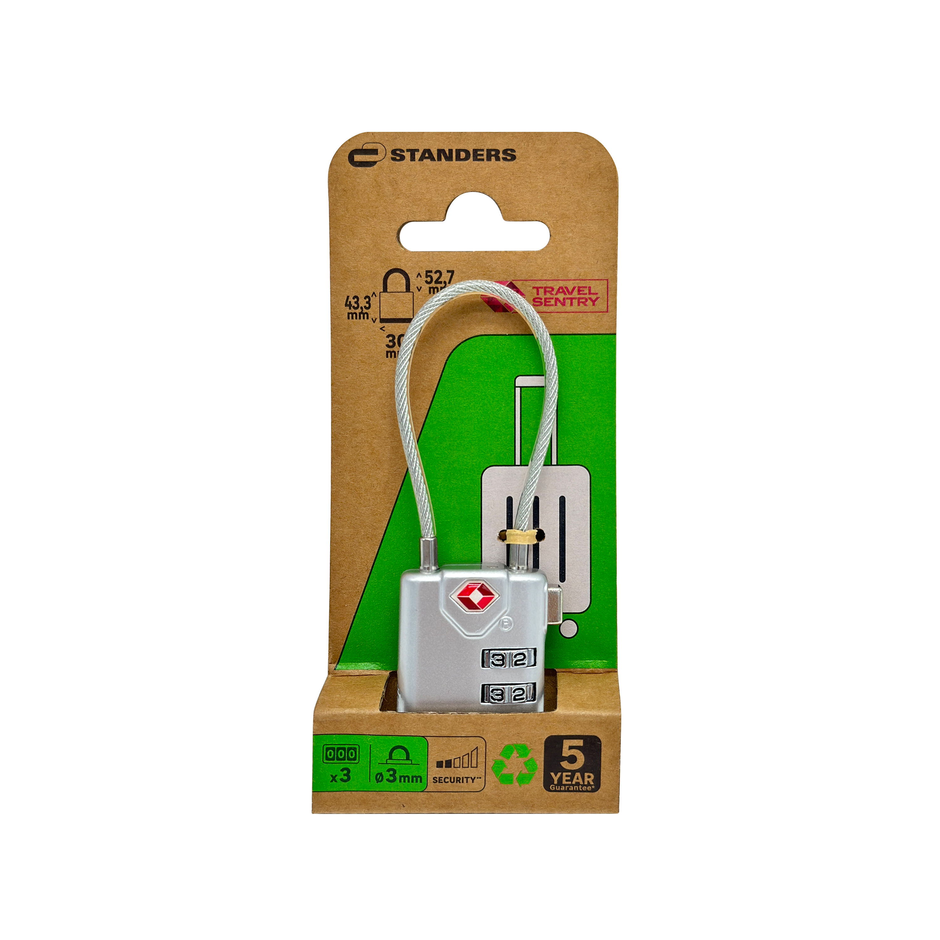 Cadeado de viagem com combinação 43x30 mm 3 mm Standers - 4