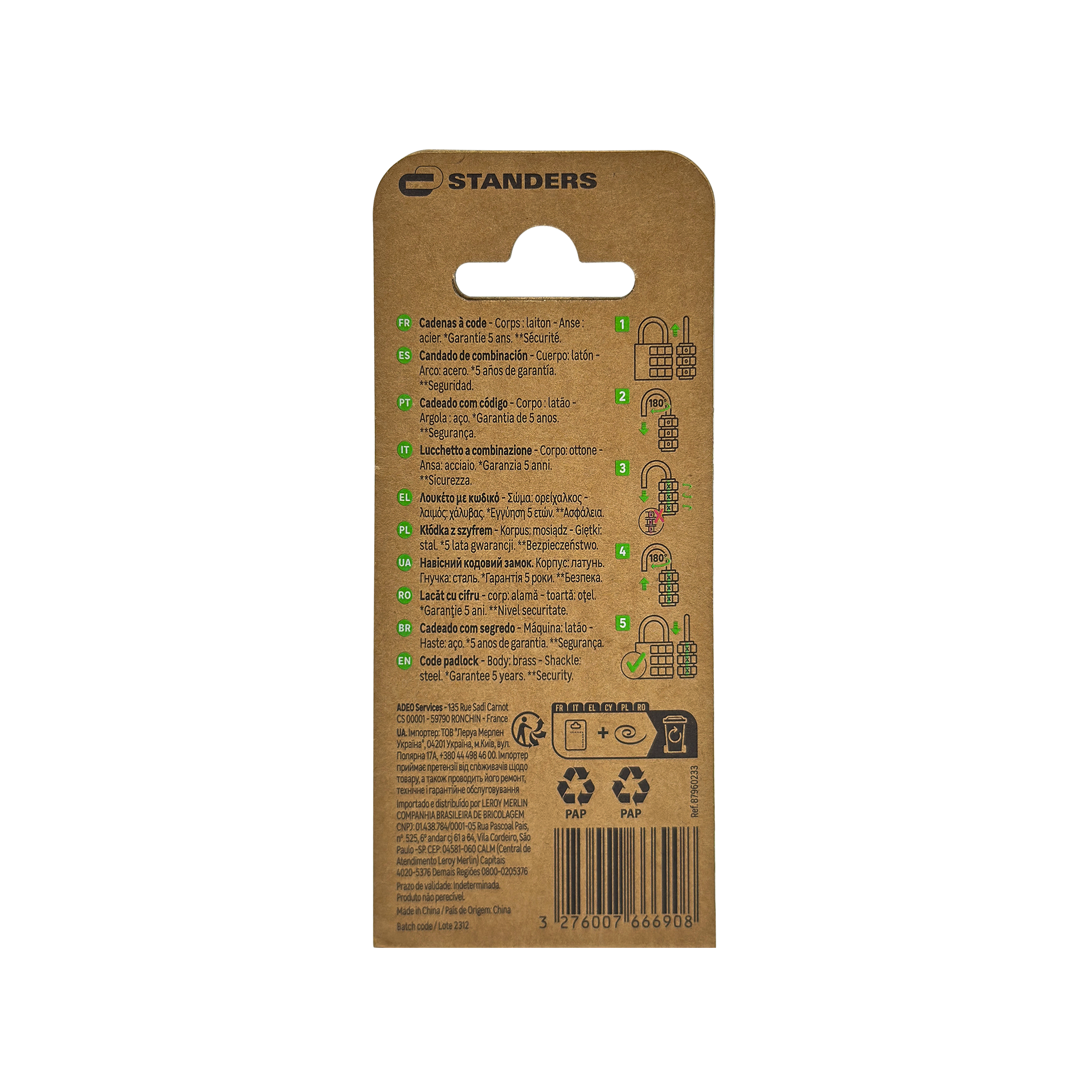 Cadeado com combinação latão 30x21 mm 3,2 mm Standers - 4