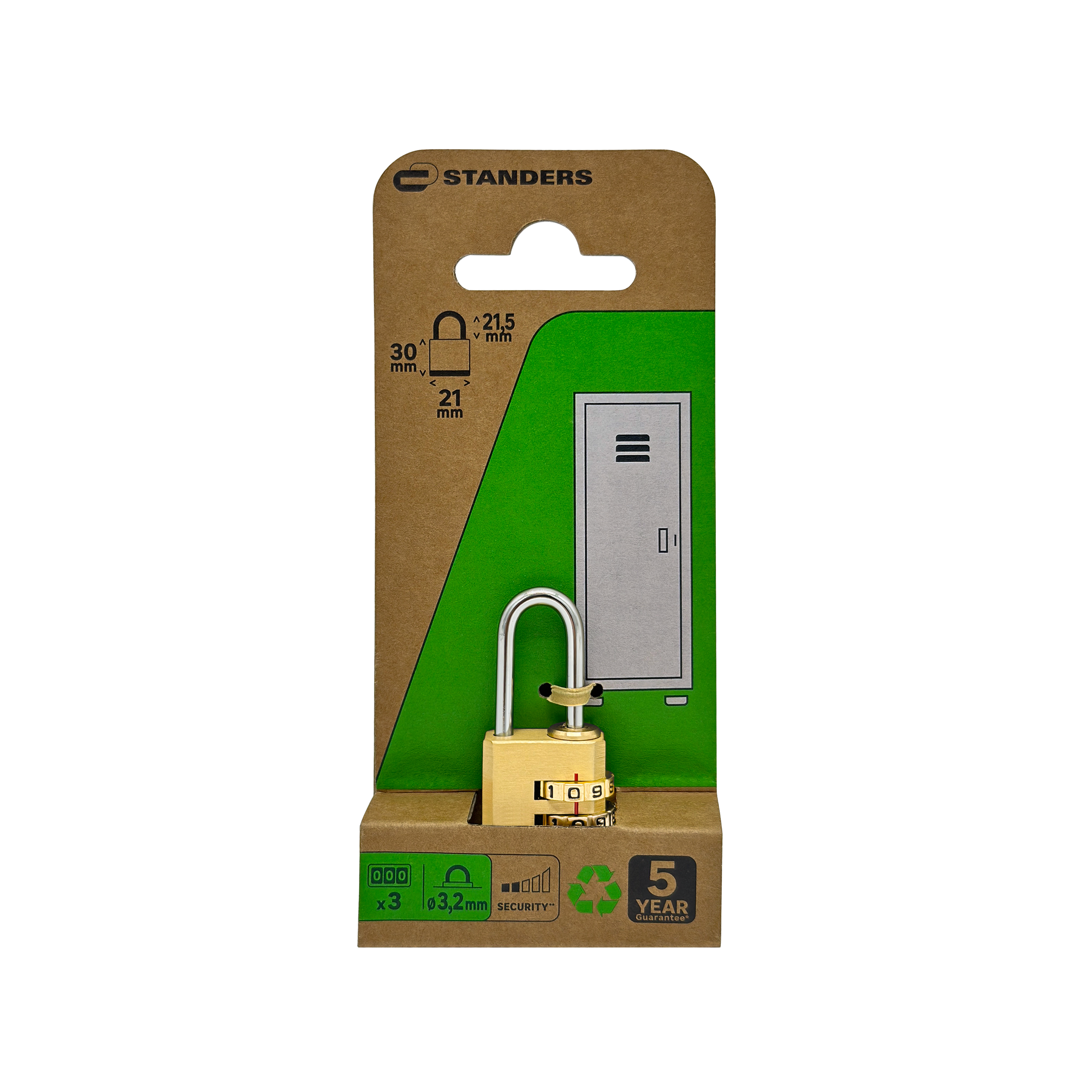 Cadeado com combinação latão 30x21 mm 3,2 mm Standers - 5