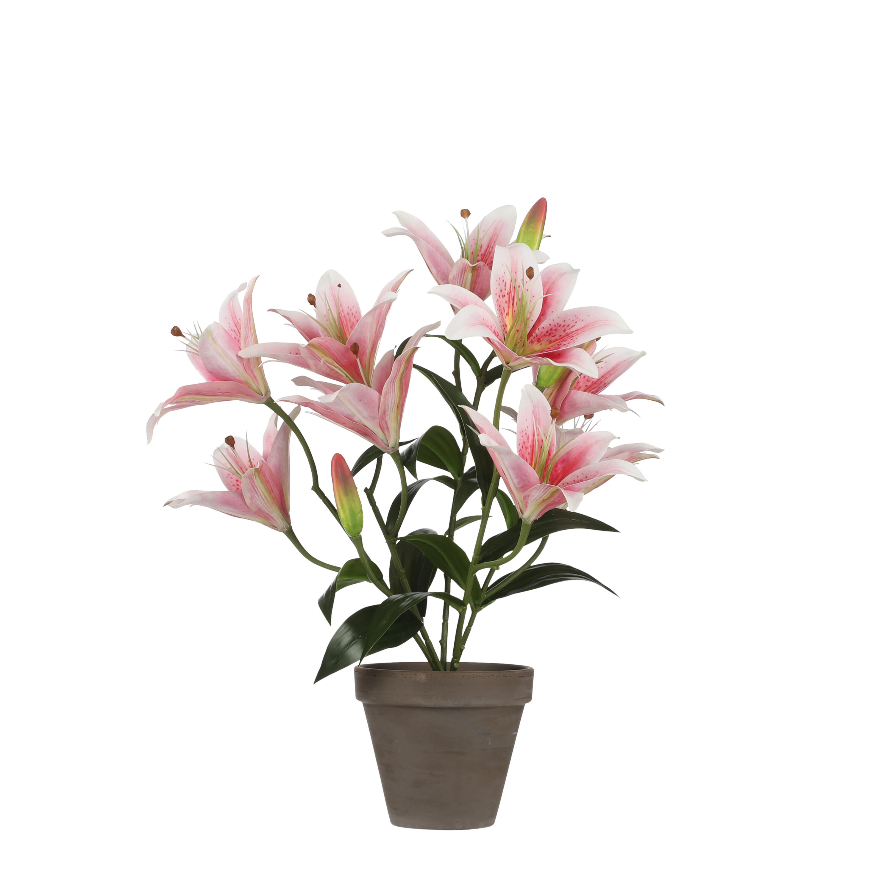 Planta artificial tigerlily rosa en maceta gris 47cm