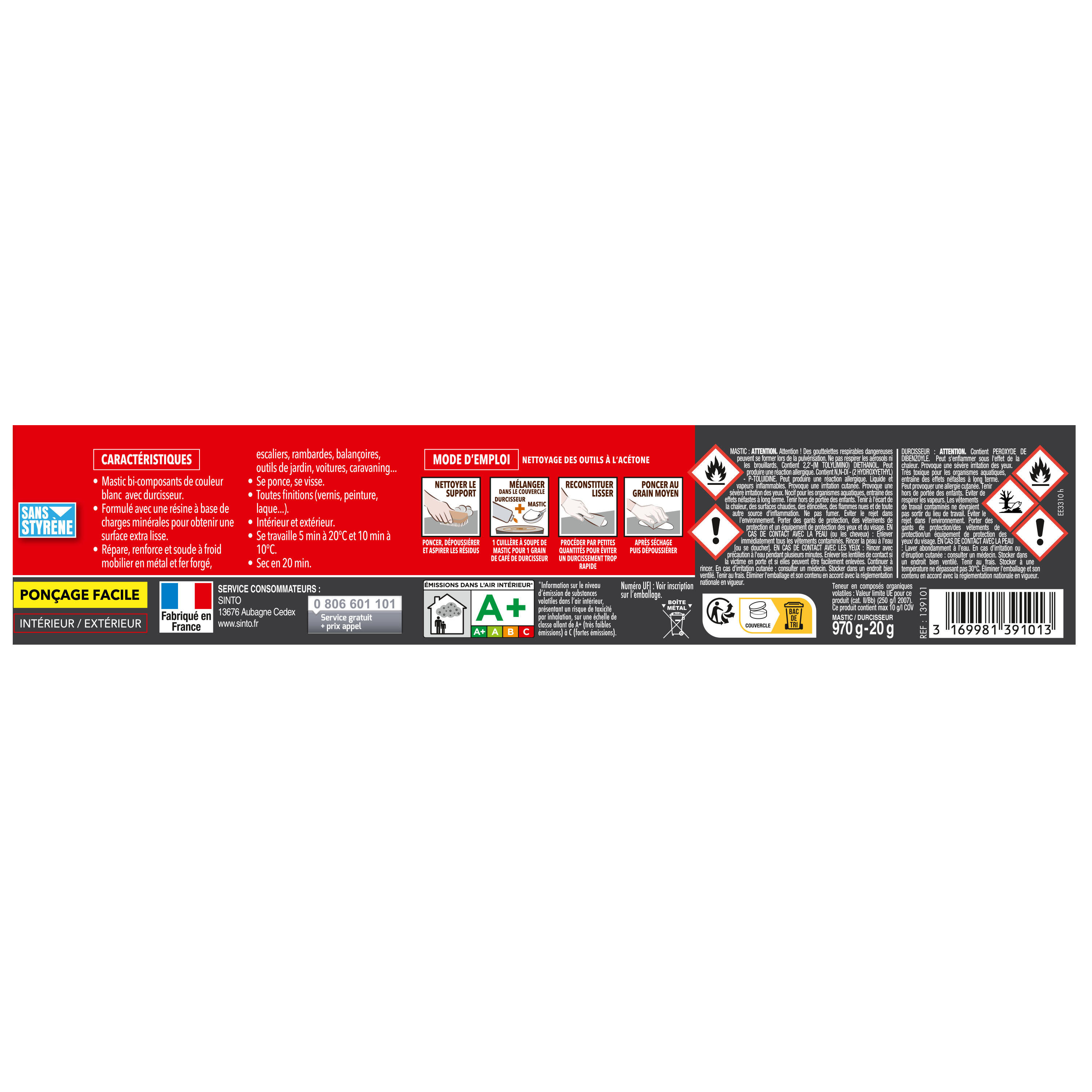 Enduit de rebouchage en pâte Sintofer, répare métal standard SINTO 970 g - 5