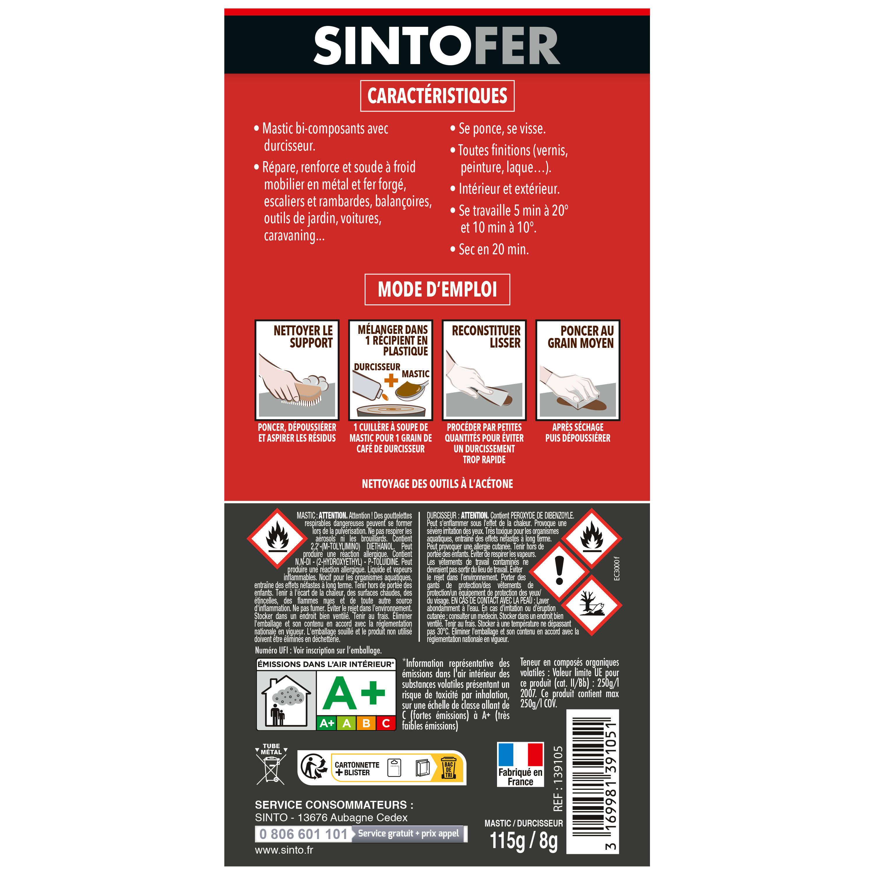 Mastic Répare métal avec durcisseur SINTOFER blanc 115 g - 7