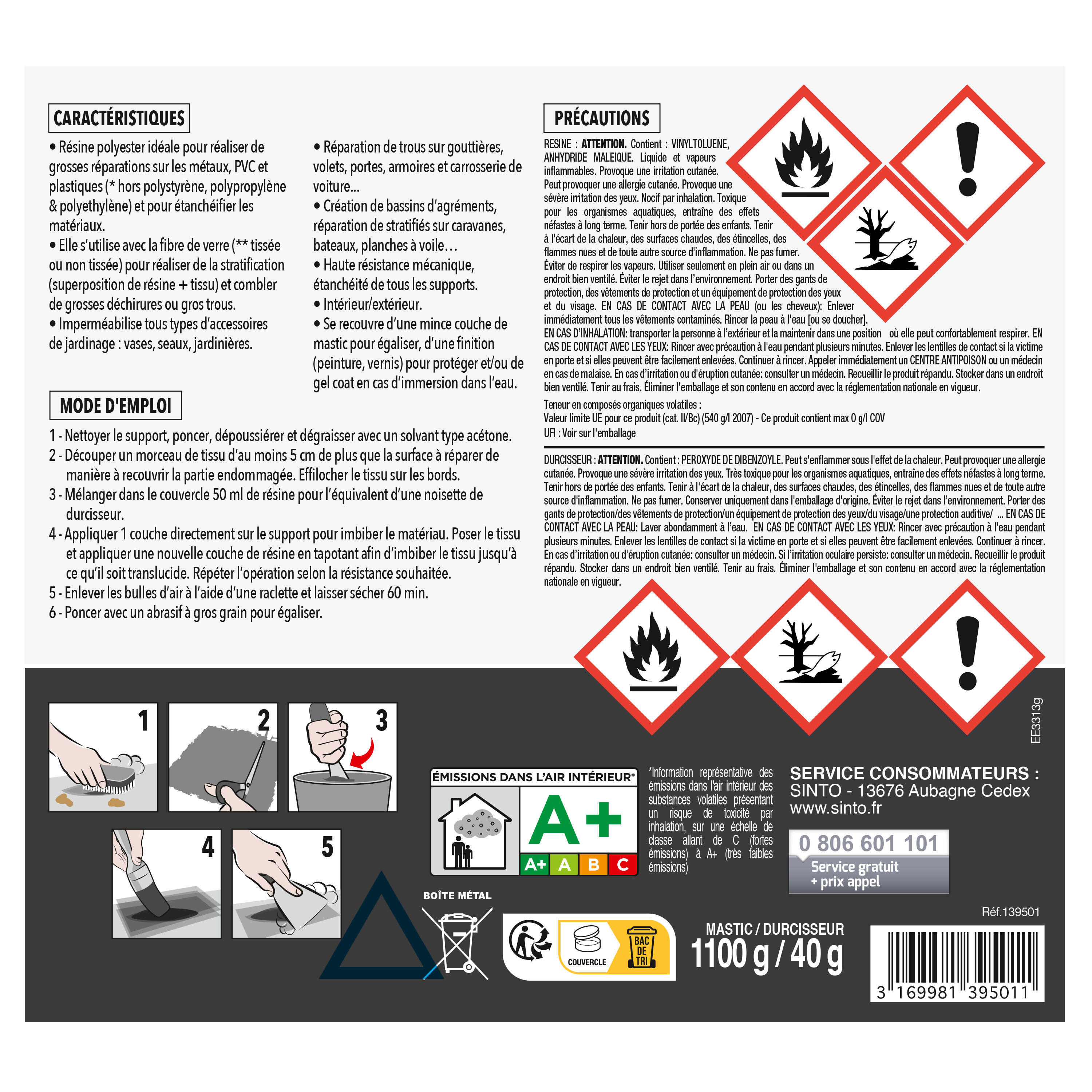 Résine Polyester Pré-accélérée Sinto - Flacon De 500ml Pour Moulage