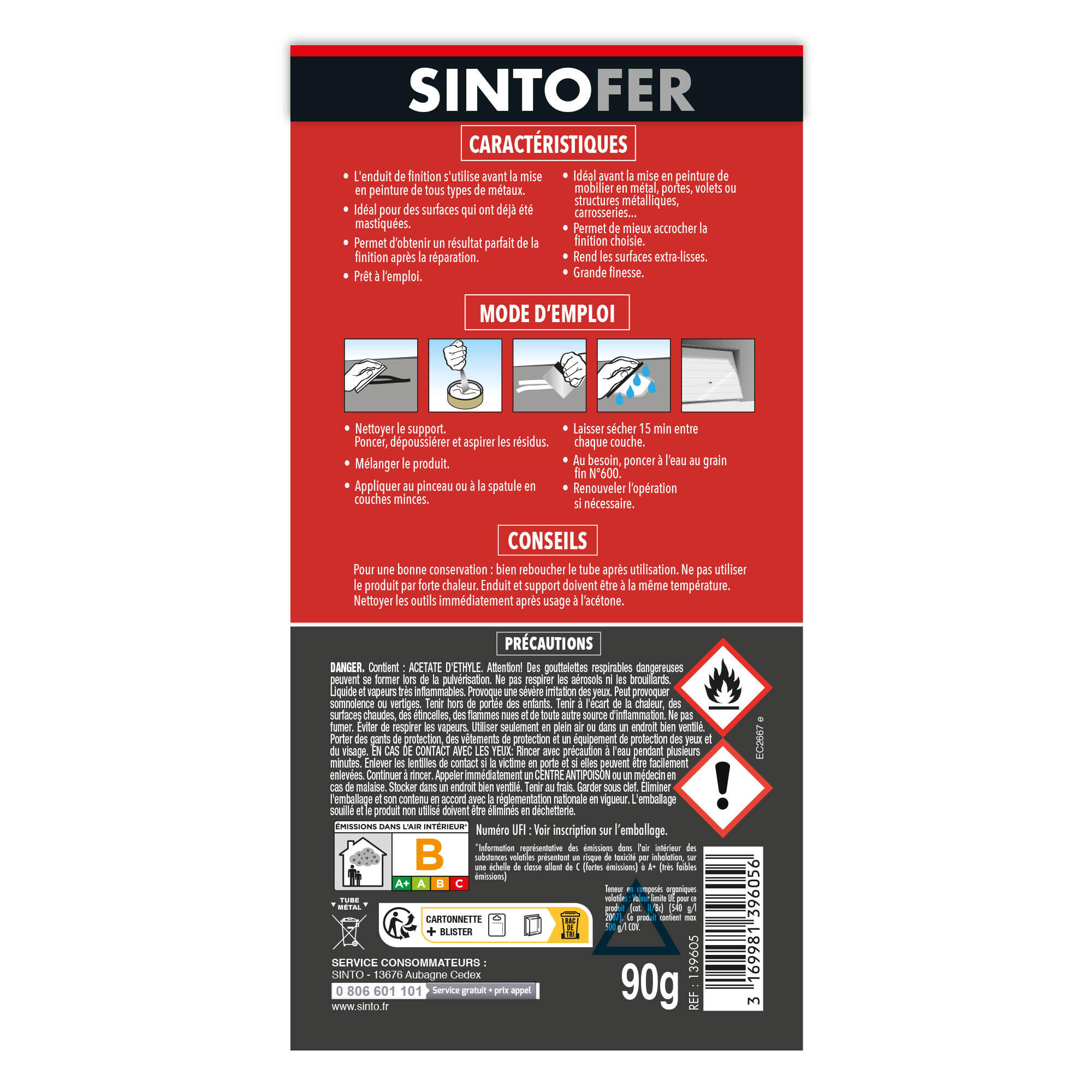 Enduit de finition pâte SINTOFER gris 85 g - 3