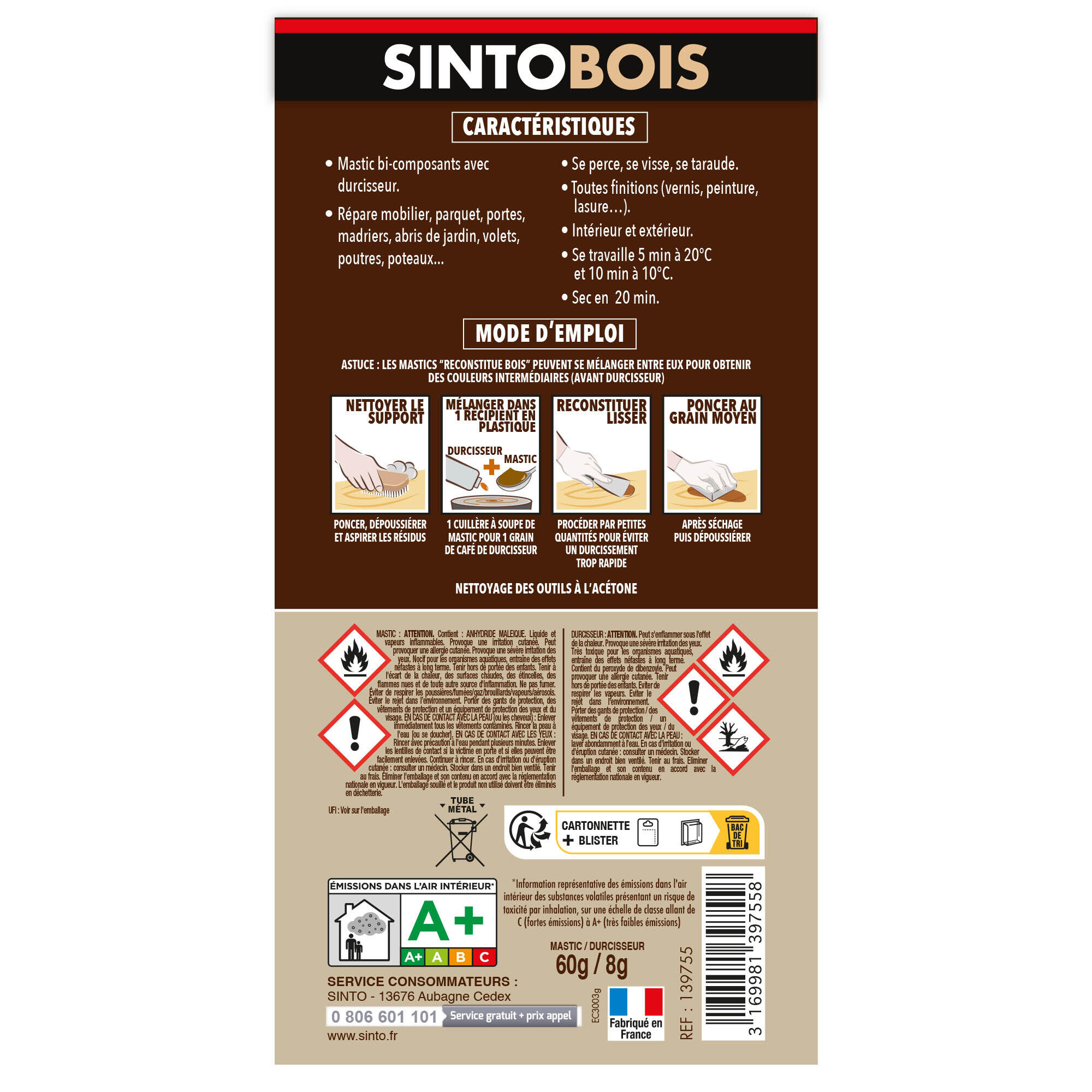Mastic Angles & gros trous SINTOBOIS chêne clair 68 g - 8