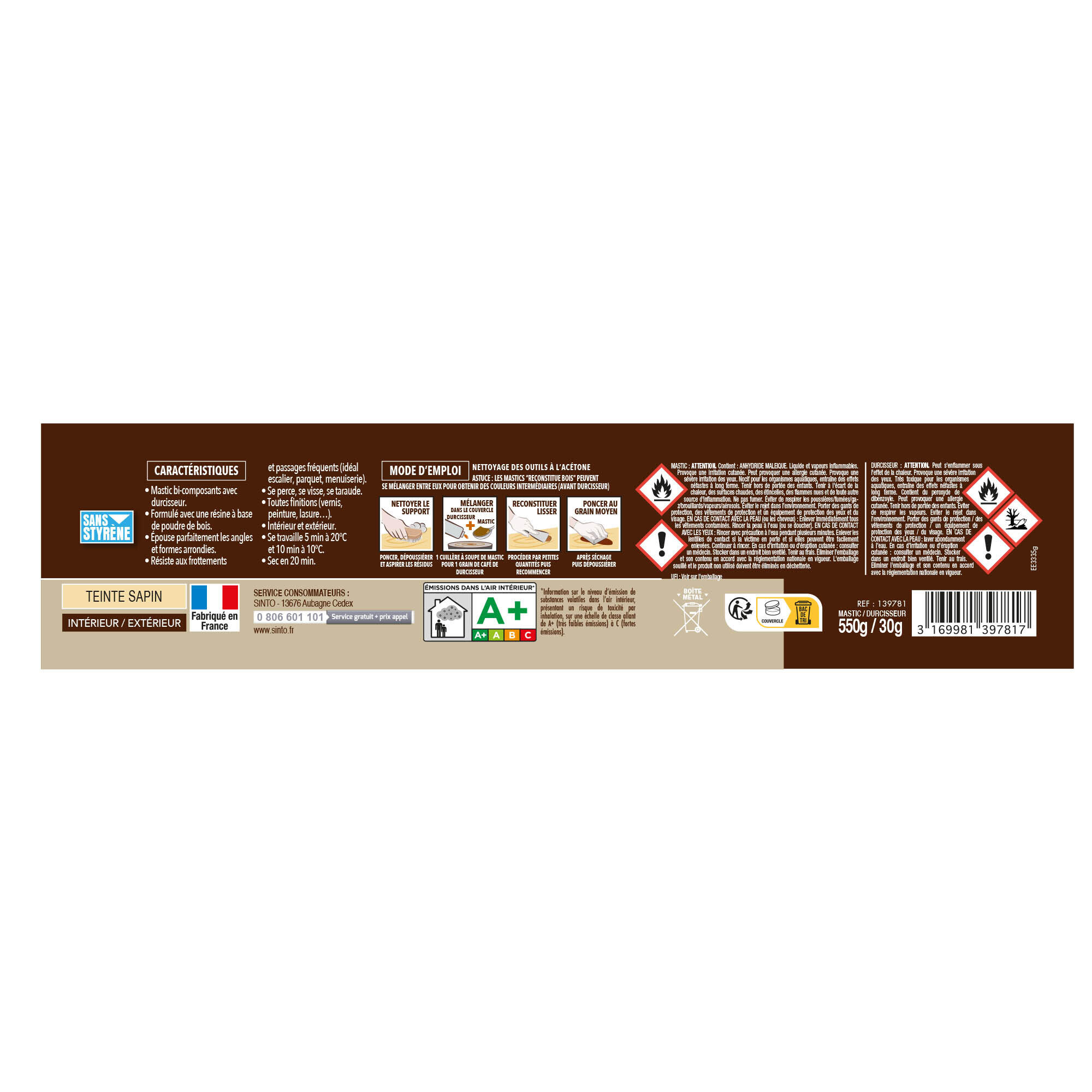 Mastic Sintobois angles & gros trous SINTO sapin 580 g - 6