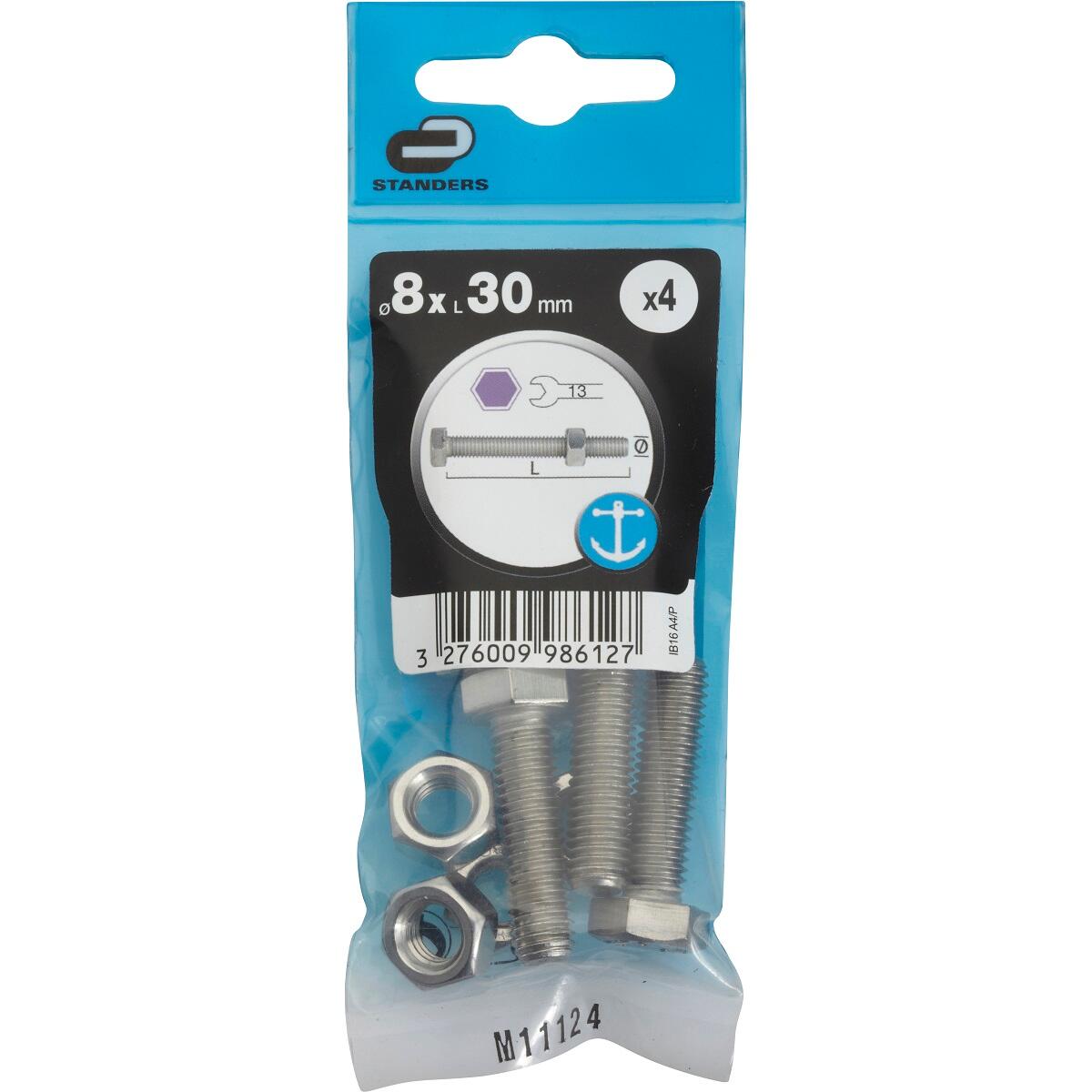 Śruba łeb sześciokątny 4 mm stal nierdzewna 8 x 30 mm 4 szt. Standers - 2