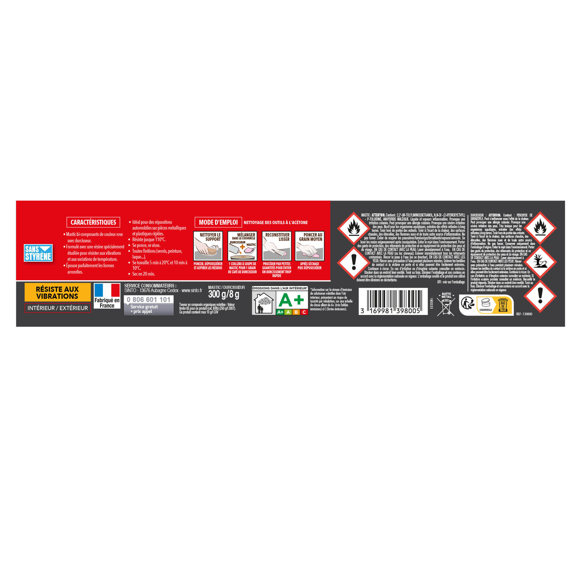 Mastic Répare métal standard SINTOFER blanc 330 g - 3