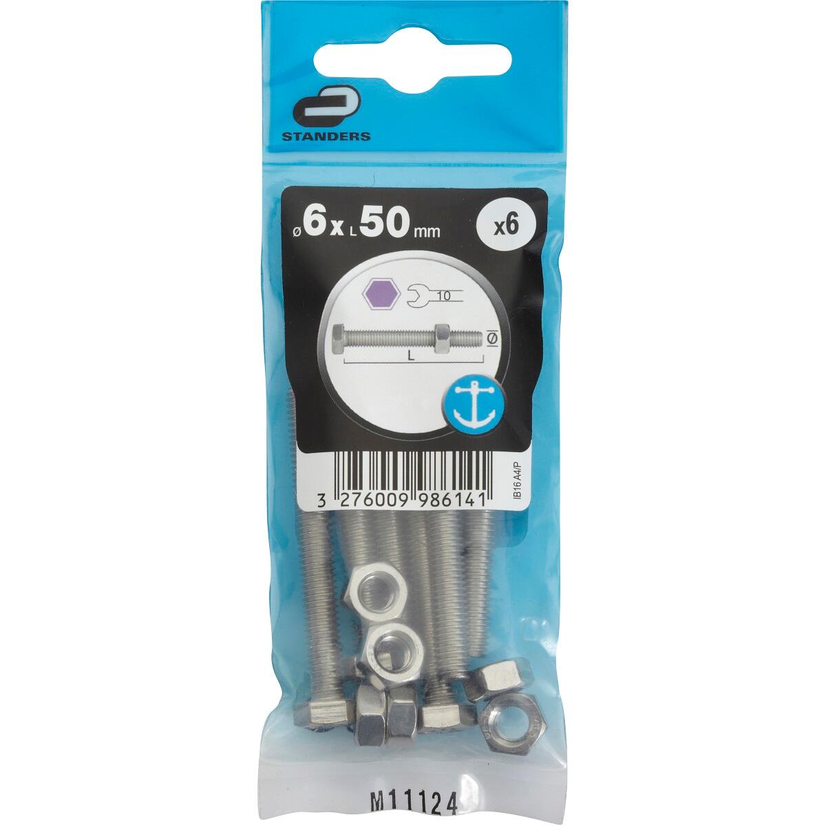 Parafuso cabeça sextavada hexagonal 6P 6x50 mm A4 Standers - 2