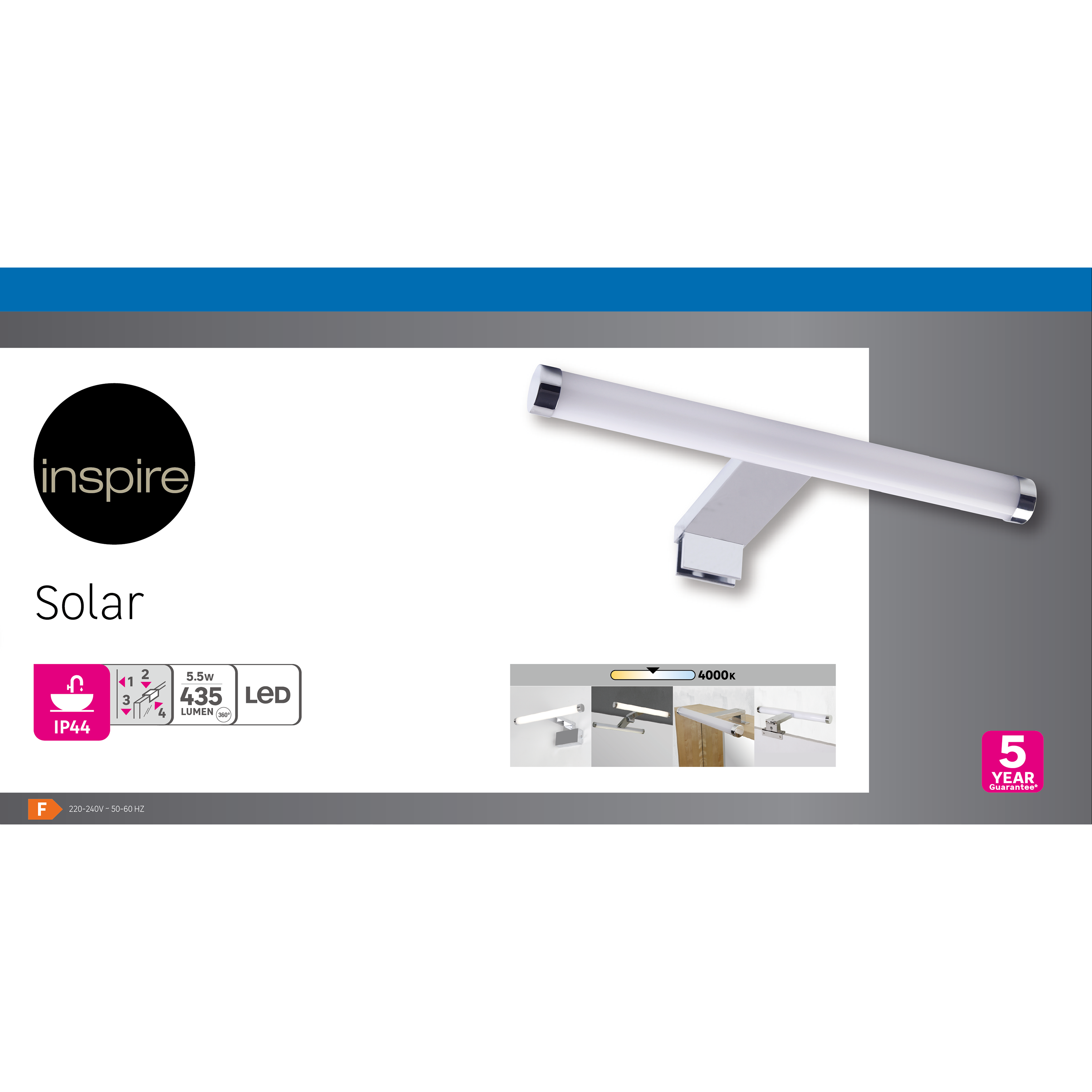 Kinkiet łazienkowy Solar chrom 30 cm IP44 LED Inspire - 15