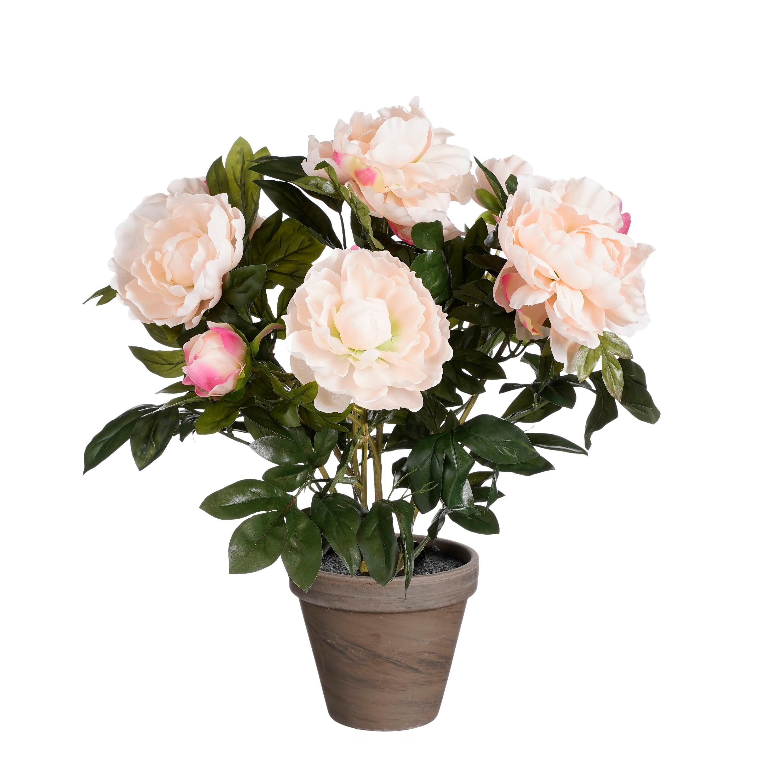 Planta artificial peony salmon en maceta gris 50cm