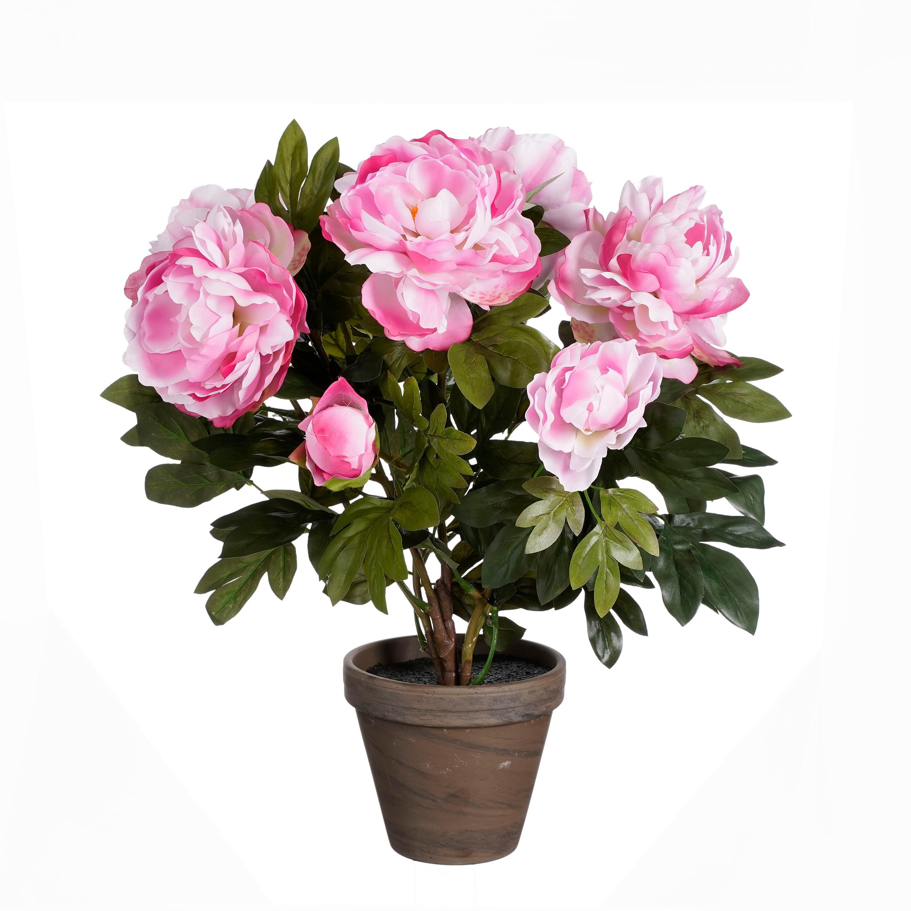 Planta artificial peony rosa en maceta gris 50cm