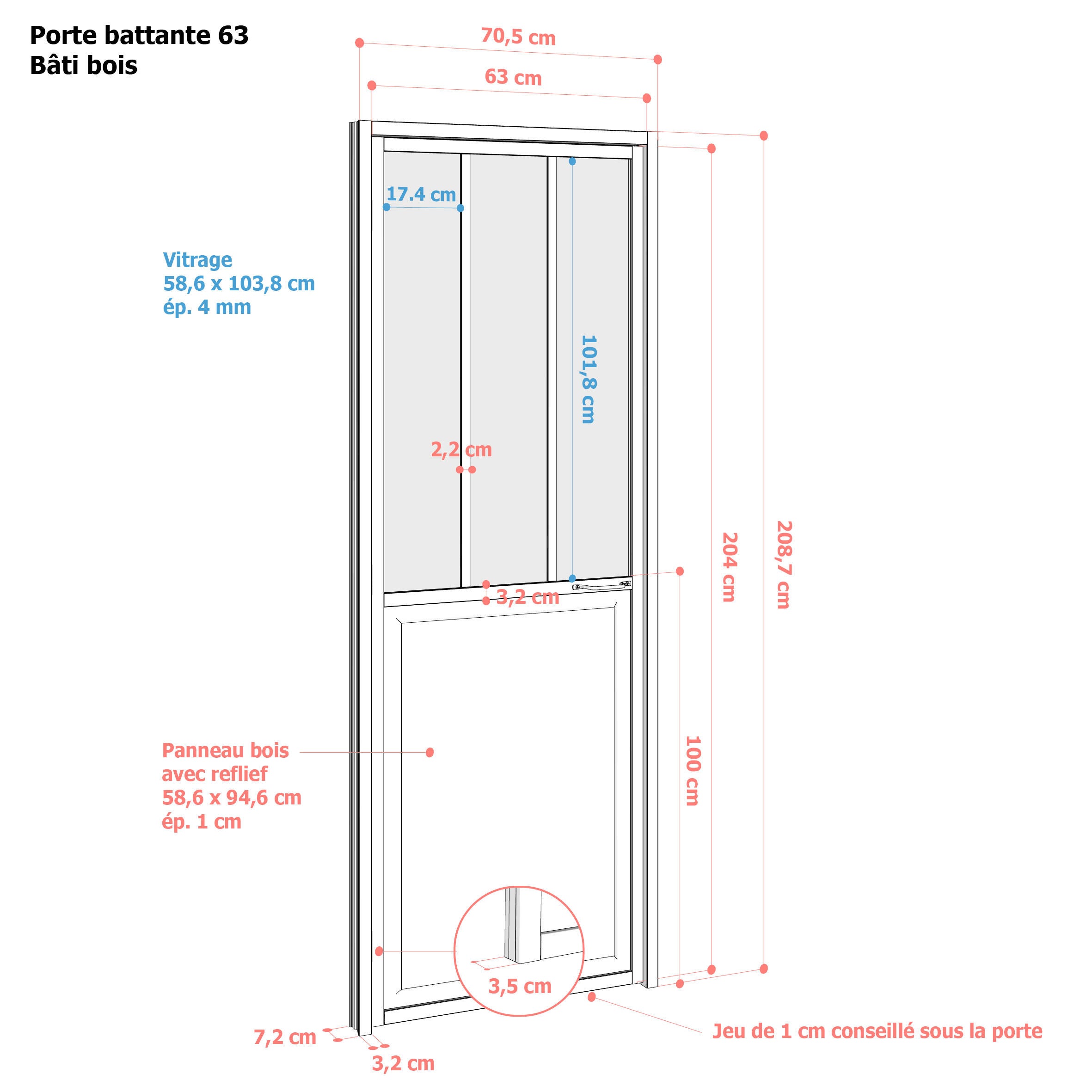 Bloc-porte vitré Atelier noir H.204 x l.63 cm, poussant droit - 7