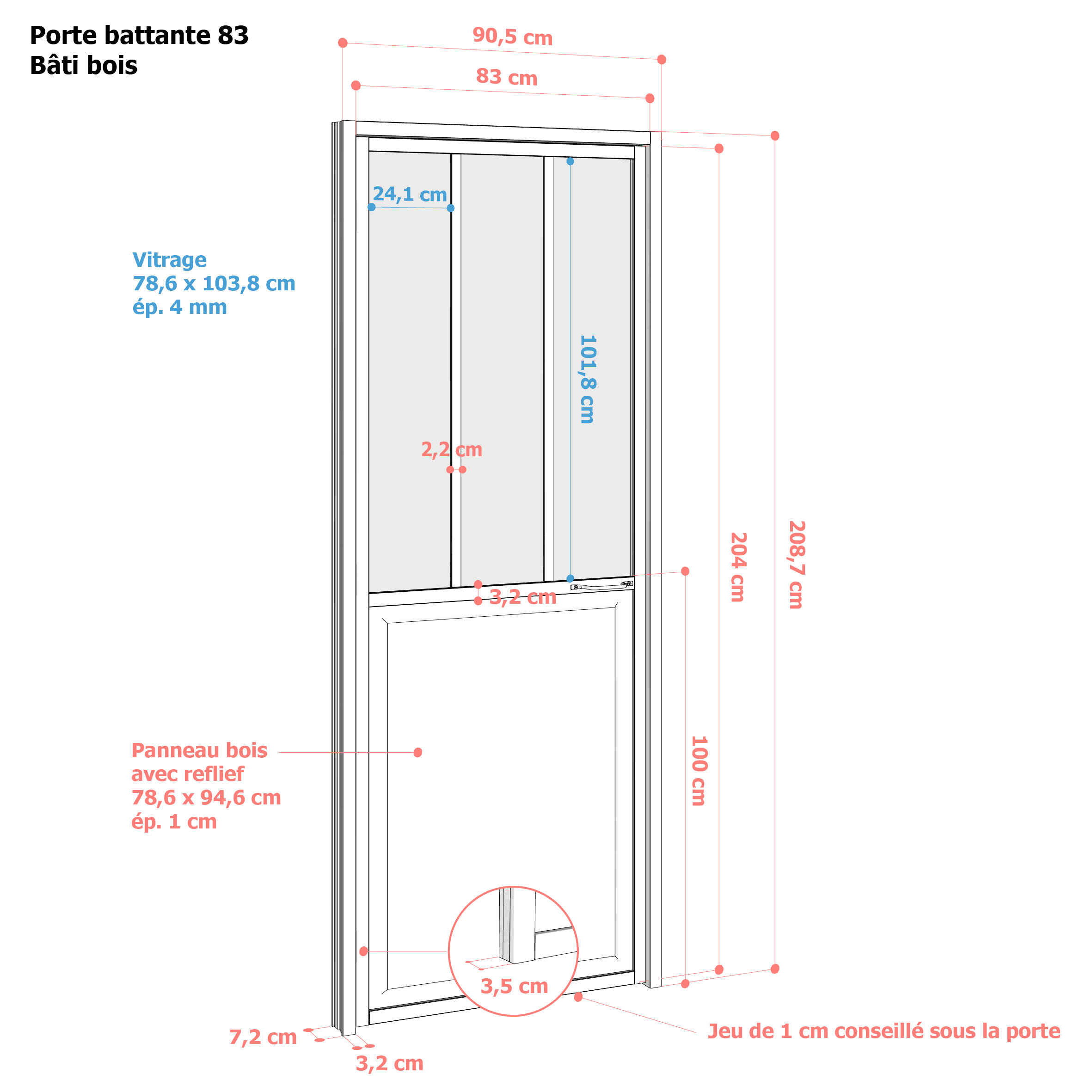 Bloc-porte vitré Atelier noir H.204 x l.83 cm, poussant gauche - 7