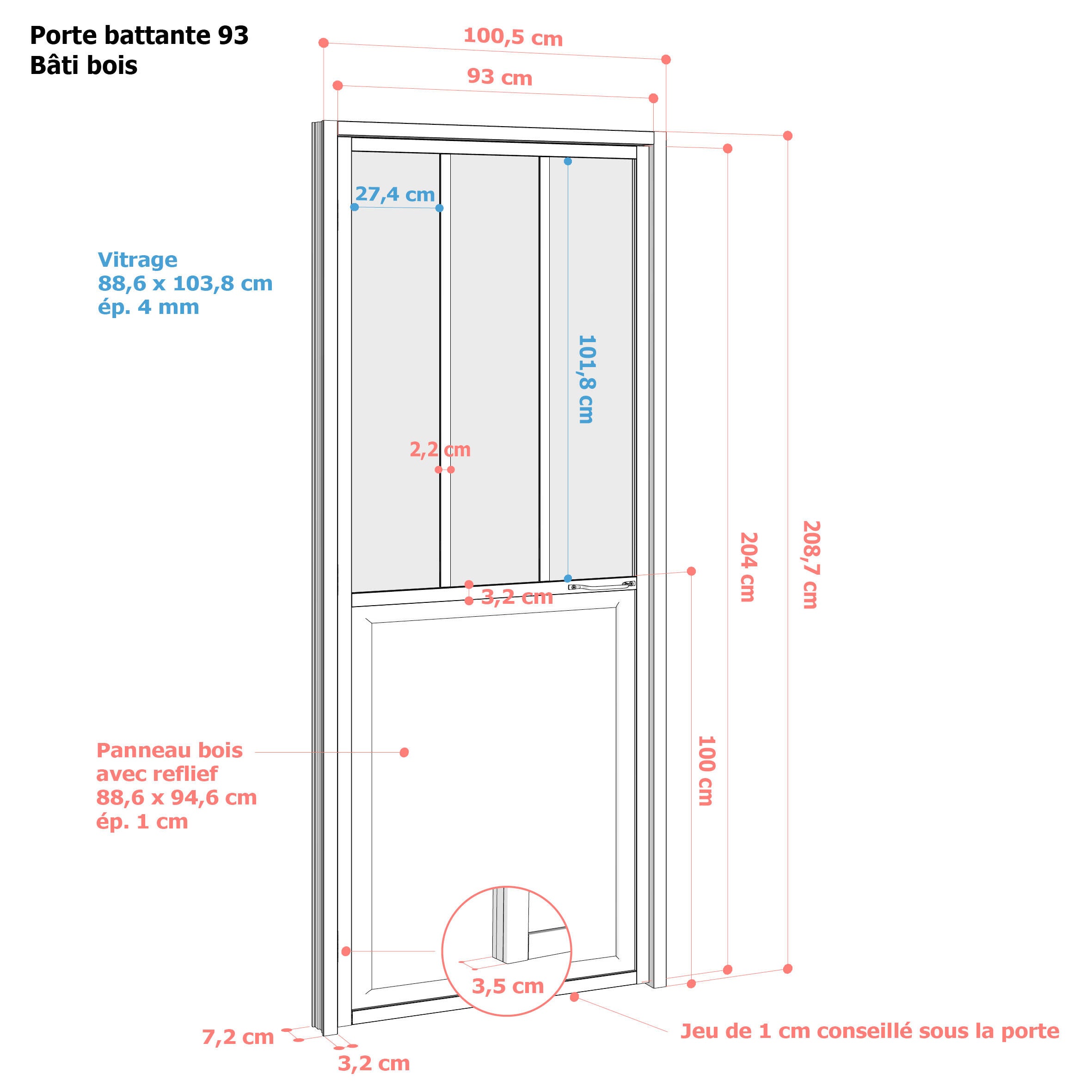 Bloc-porte vitré Atelier noir H.204 x l.93 cm, poussant droit - 7
