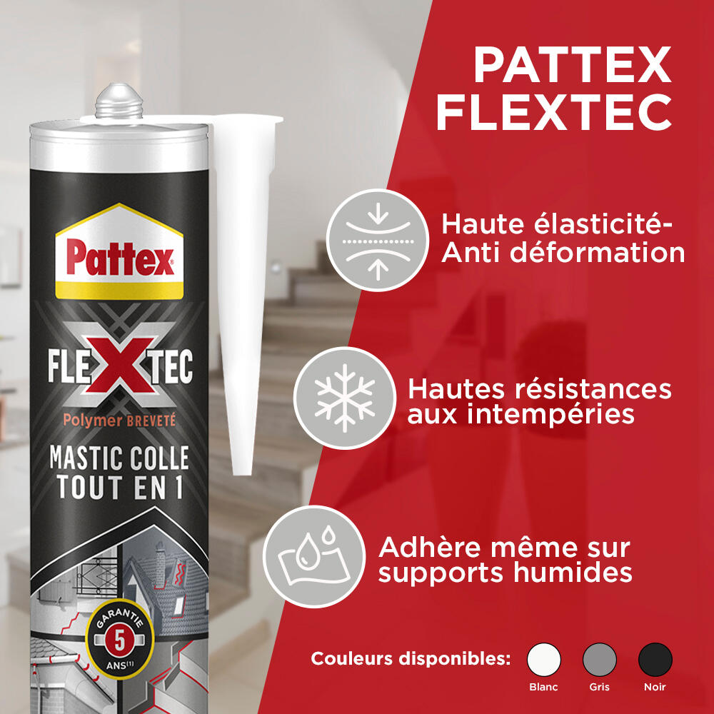 Colle de fixation pâte MS polymère Colle & jointe flextec PATTEX, 389 g blanc - 2