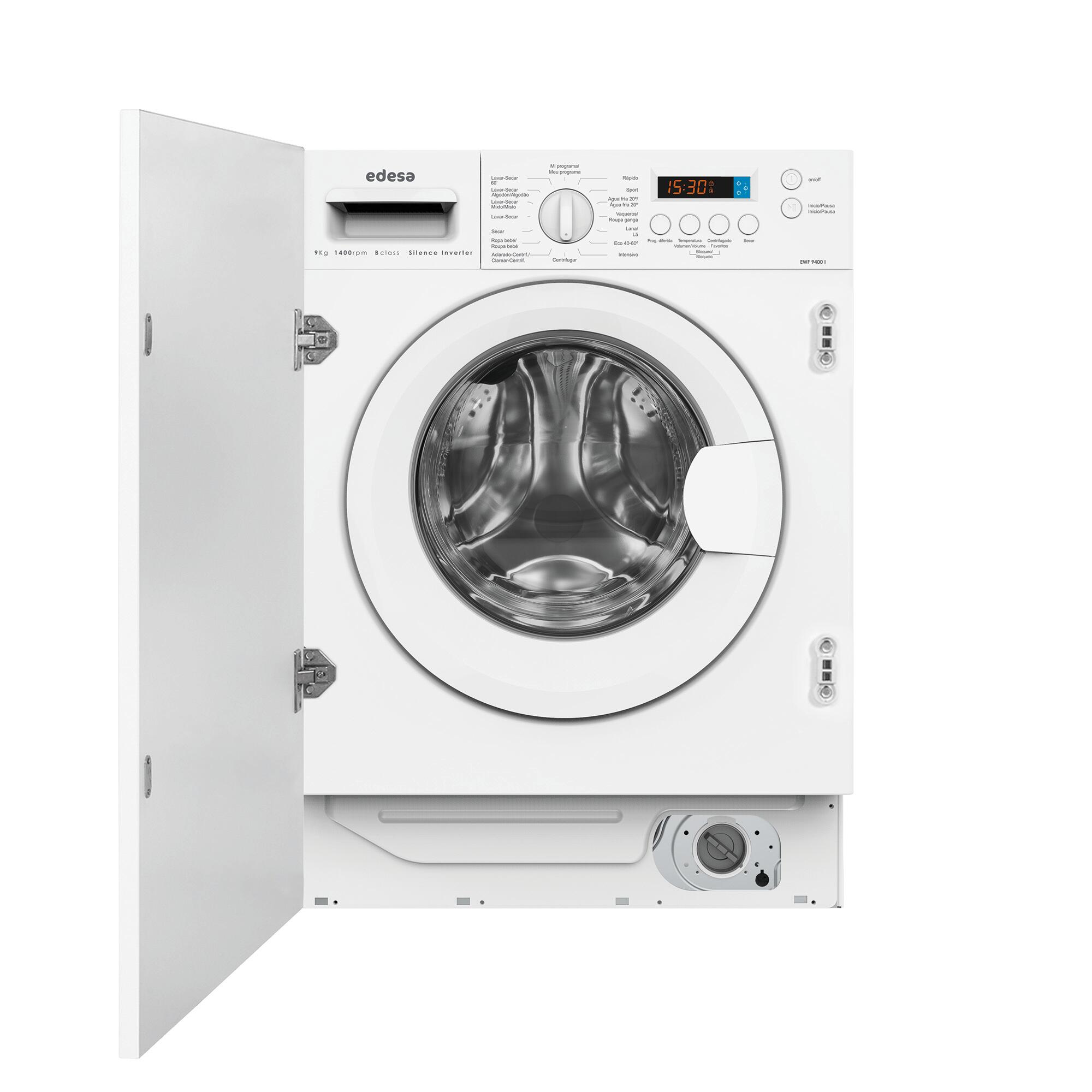 lavadora integrable edesa lavadora integracion 9 kg ewf 9400-i carga frontal 9 kg 1400 rpm 16 programas clase a blanco