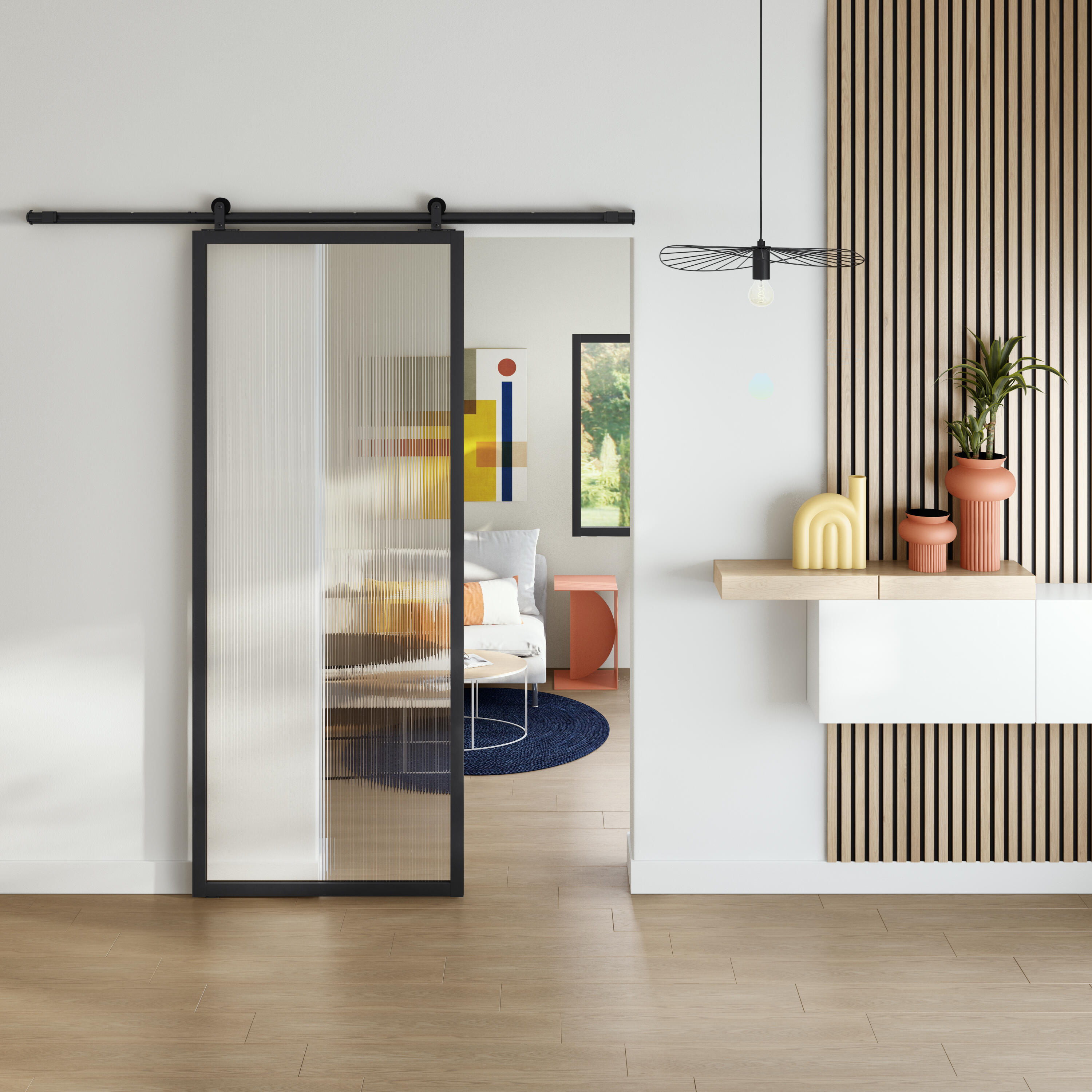 Anta per porta scorrevole ARTENS Zelie in alluminio nero L 86 x H 215 cm sp.30 mm reversibile - 2