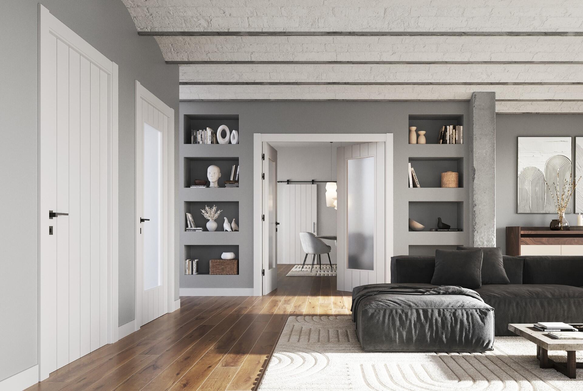 Puerta de interior abatible ciega maciza acabado laminado Line Plus CHICAGO Blanco apertura derecha cerco de 11x3 anchura 62.5 cm - 2