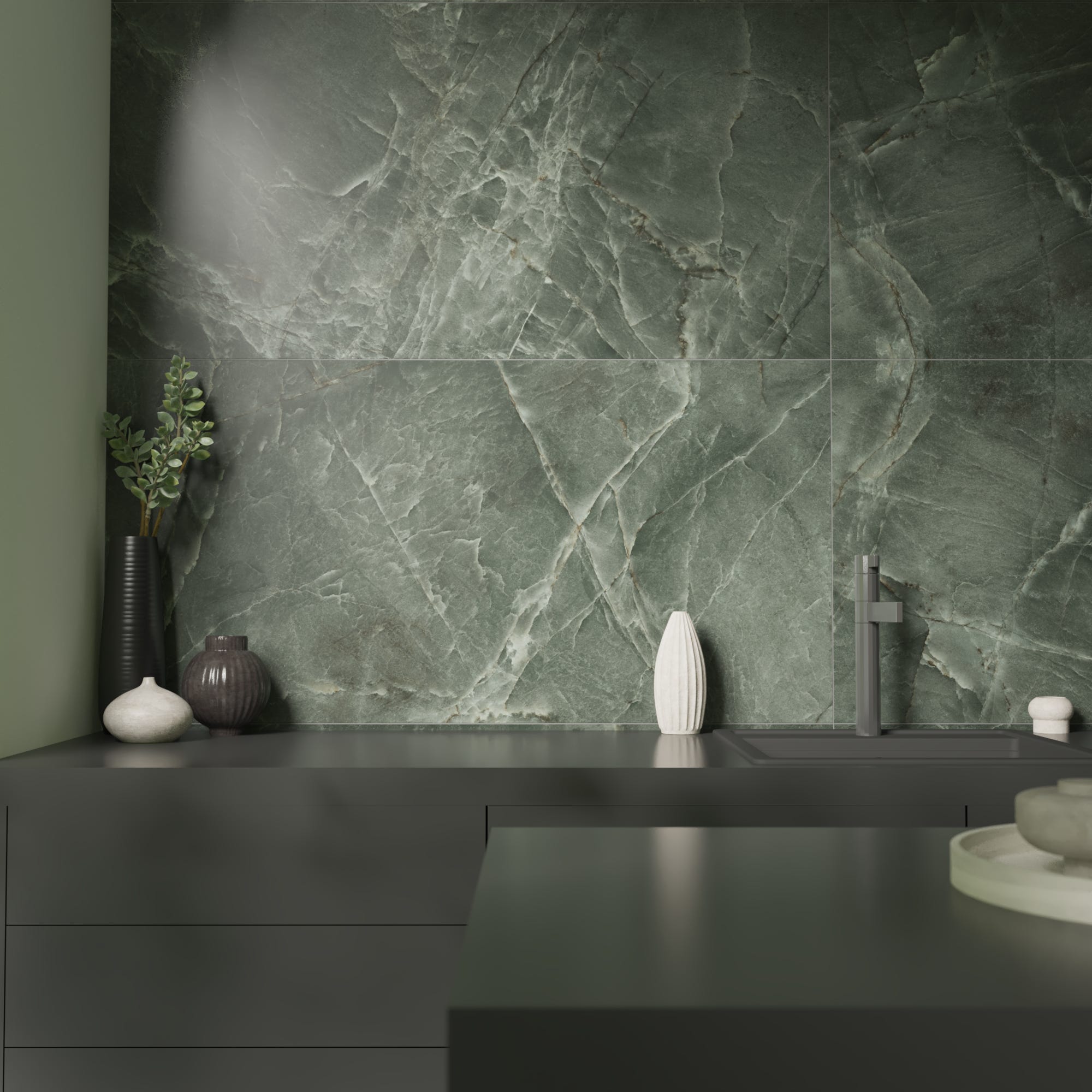 Suelo/Azulejo porcelánico Voltea efecto mármol green 60x120 cm ARTENS ...