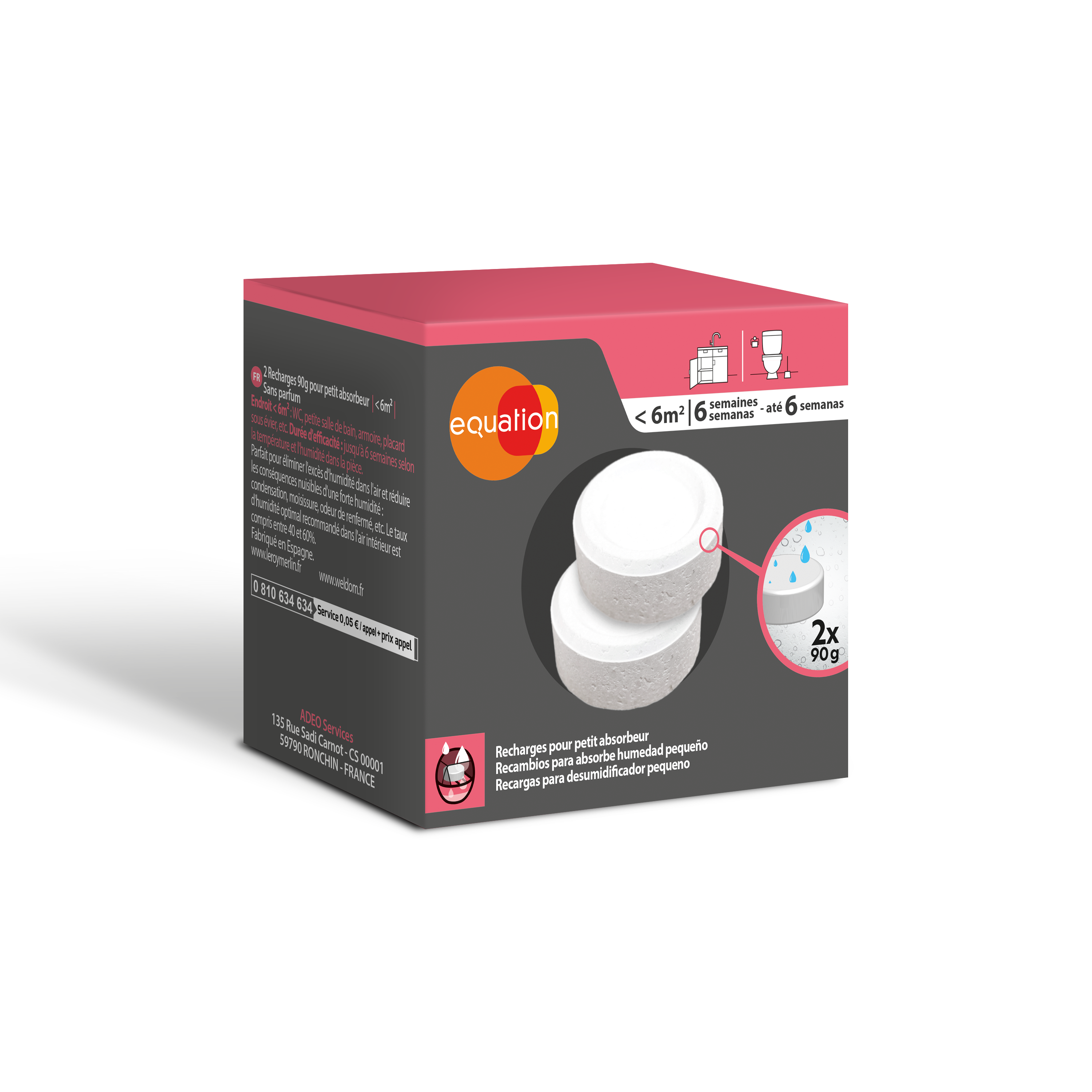 Recambio de absorbe humedad  EQUATION 90 gr para uso en estancia hasta 6m2. Perfume Neutro. 1 recarga en pastilla. Vida útil 6 semanas. - 2