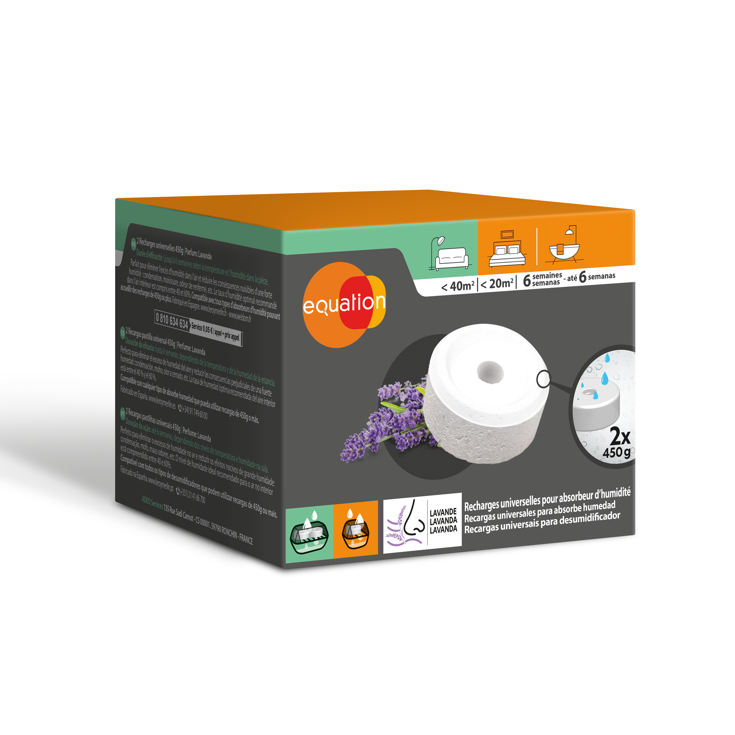 2 recargas absorvente humidade Equation 450GR lavanda - 7