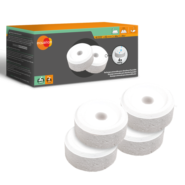 Lot de 4 recharges galet pour absorbeur d'humidité EQUATION Neutre 450g 20 m²