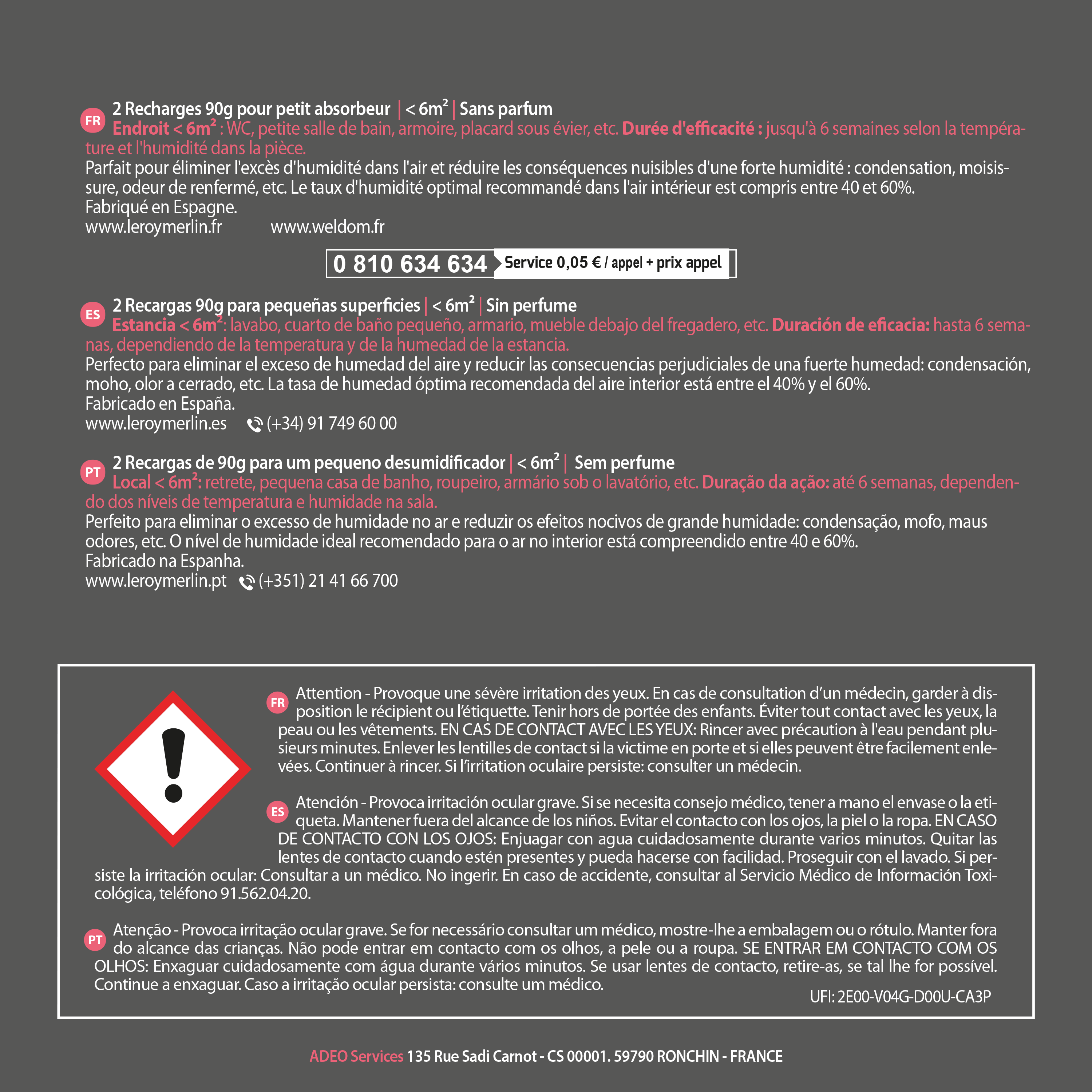 Recambio de absorbe humedad  EQUATION 90 gr para uso en estancia hasta 6m2. Perfume Neutro. 1 recarga en pastilla. Vida útil 6 semanas. - 4