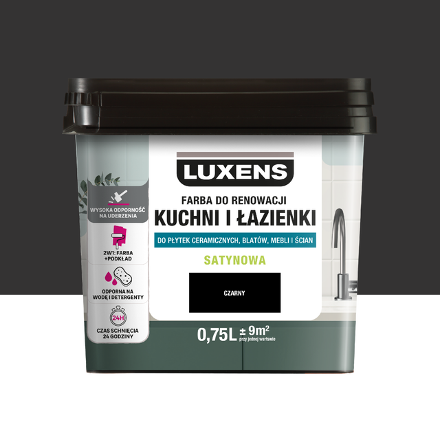 Farba renowacyjna Kuchnia & Łazienka Satin Black 0 0.75 l Luxens