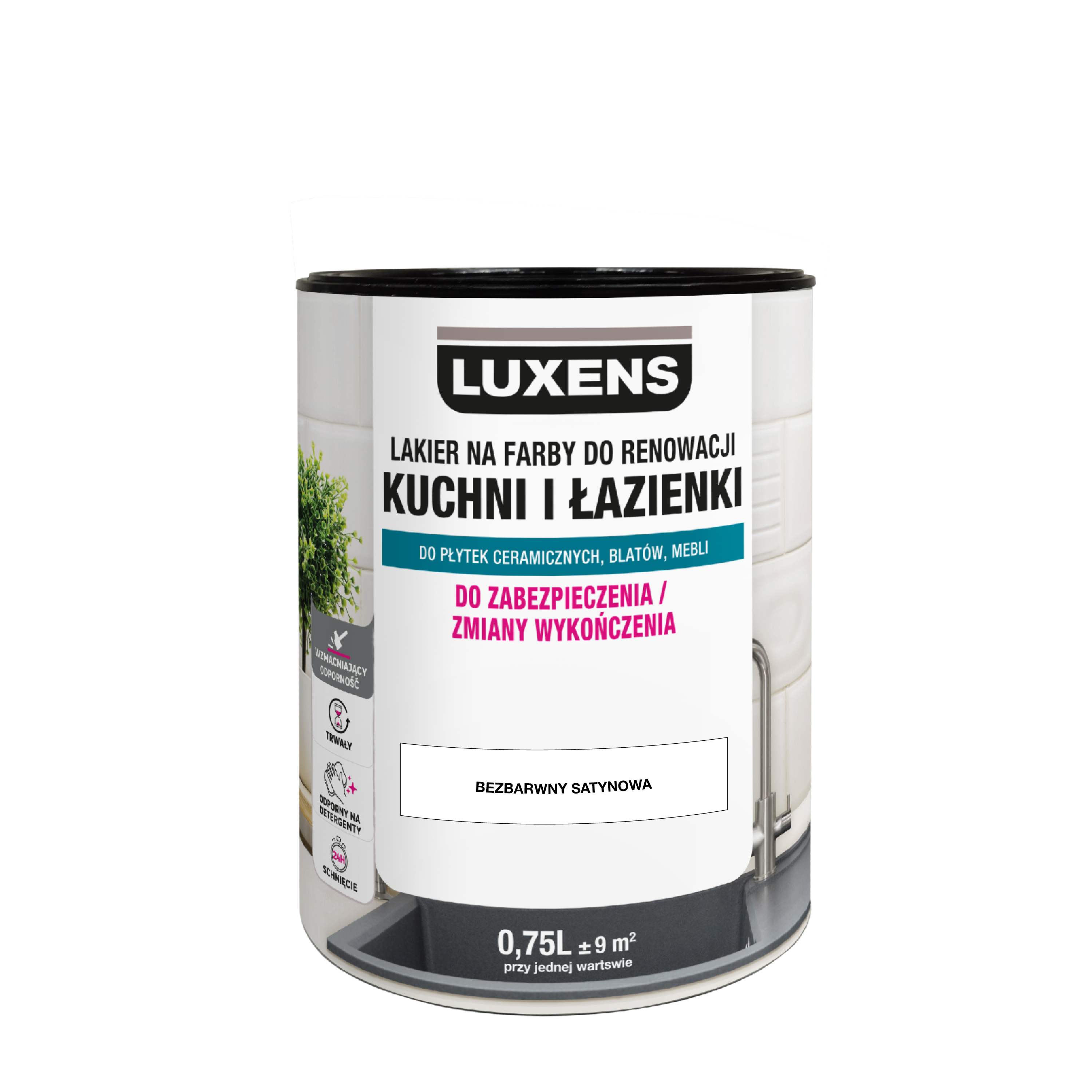 Lakier na farby do renowacji kuchni i łazienki satynowy 0.75 l Luxens