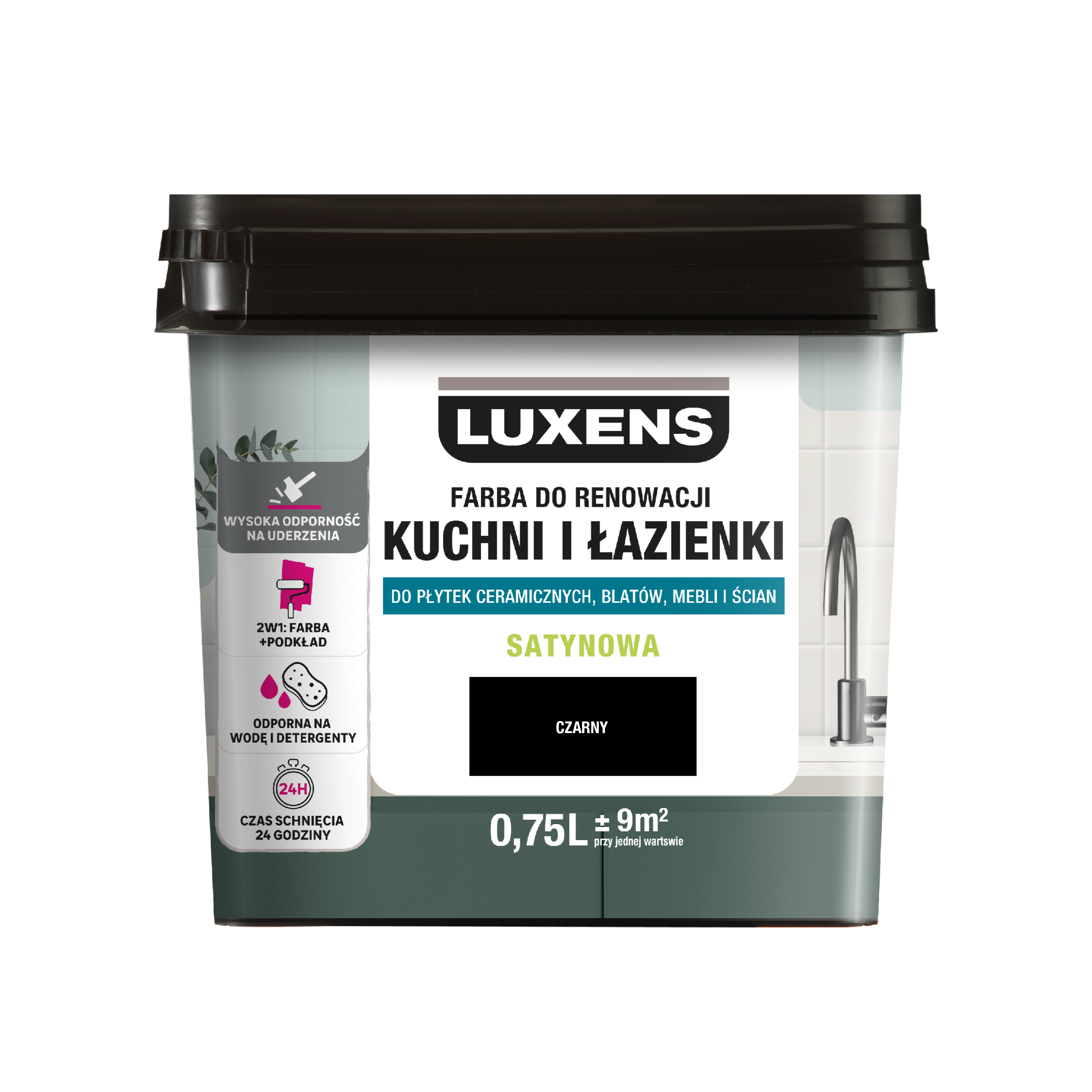 Farba do renowacji Kuchni i Łazienki Black 0 0.75 l Satynowa Luxens - 14