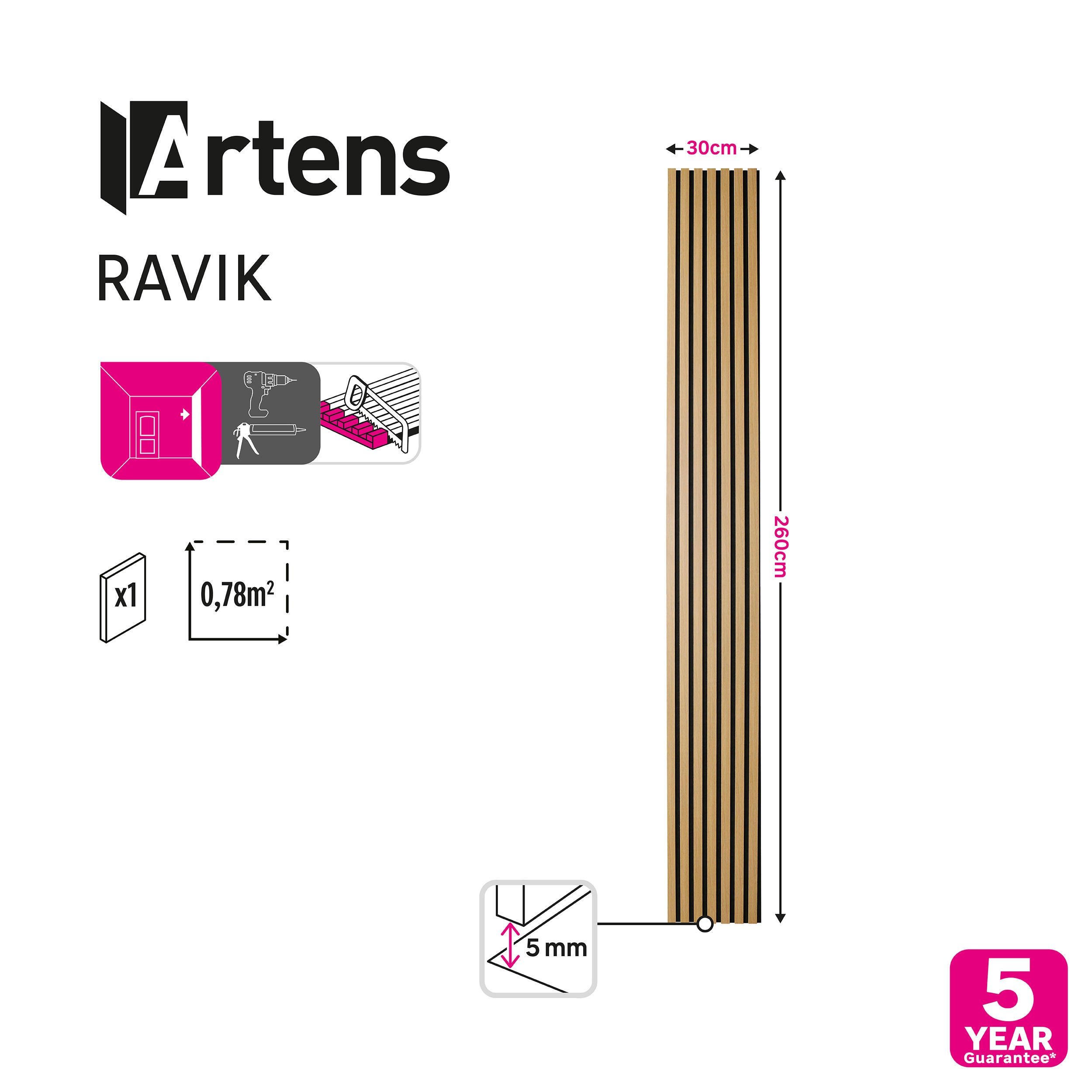 Pannello decorativo Ravik ARTENS rovere L 260 x L 30 cm, Sp 19 mm - 3