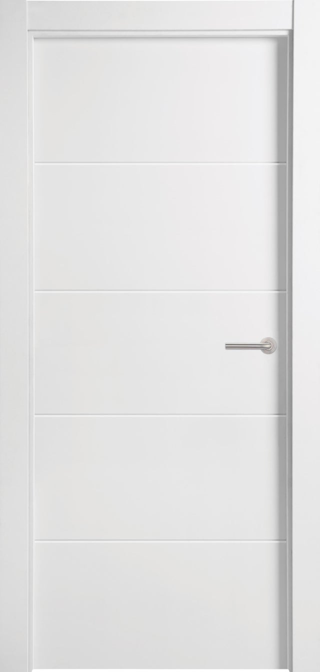 Puerta de interior abatible ciega maciza lacada Line Lucerna blanco apertura izquierda cerco de 9x3 anchura 82.5cm