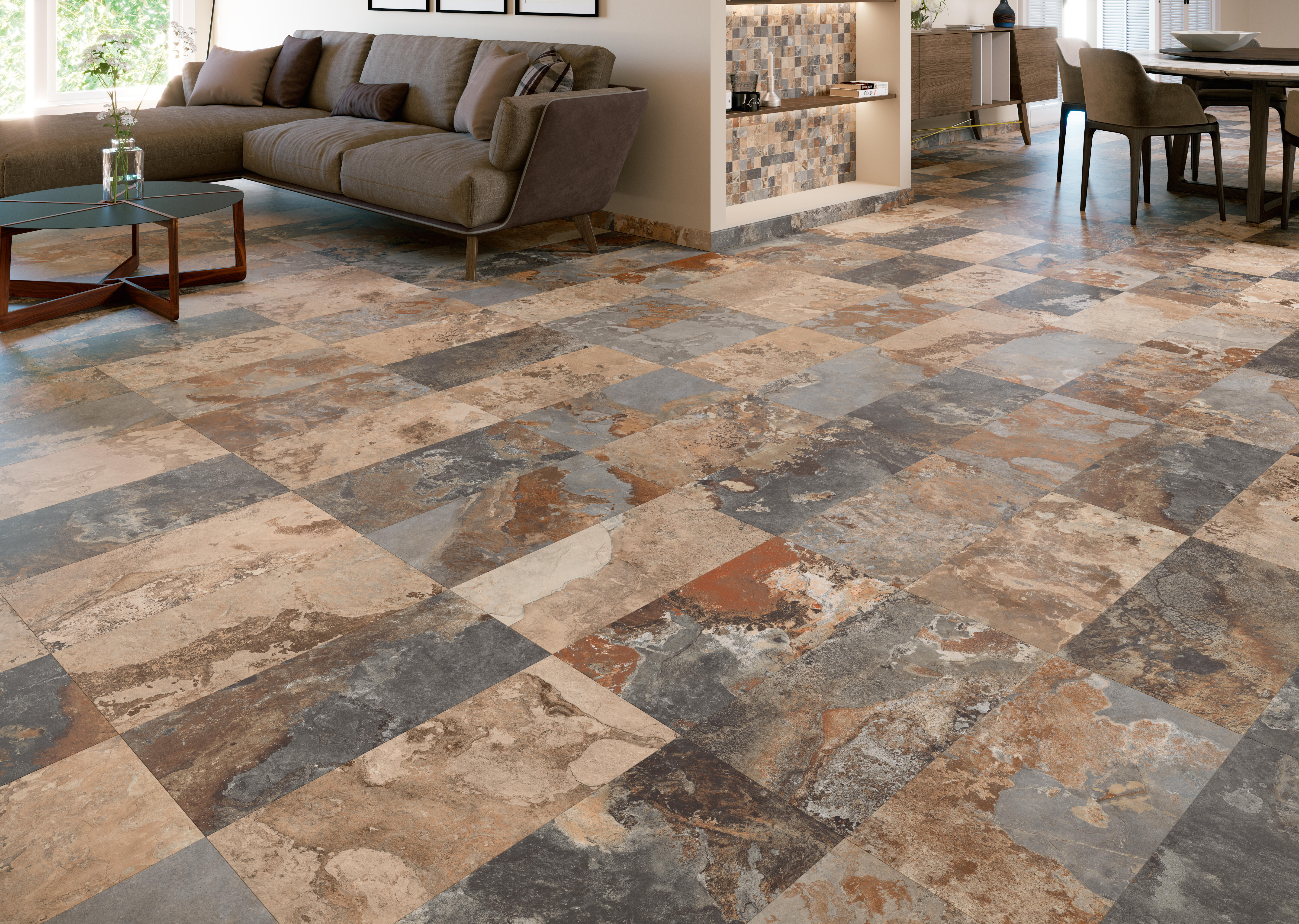 Suelo/azulejo porcelánico arles efecto piedra multicolor 60x120 cm c1 grespania